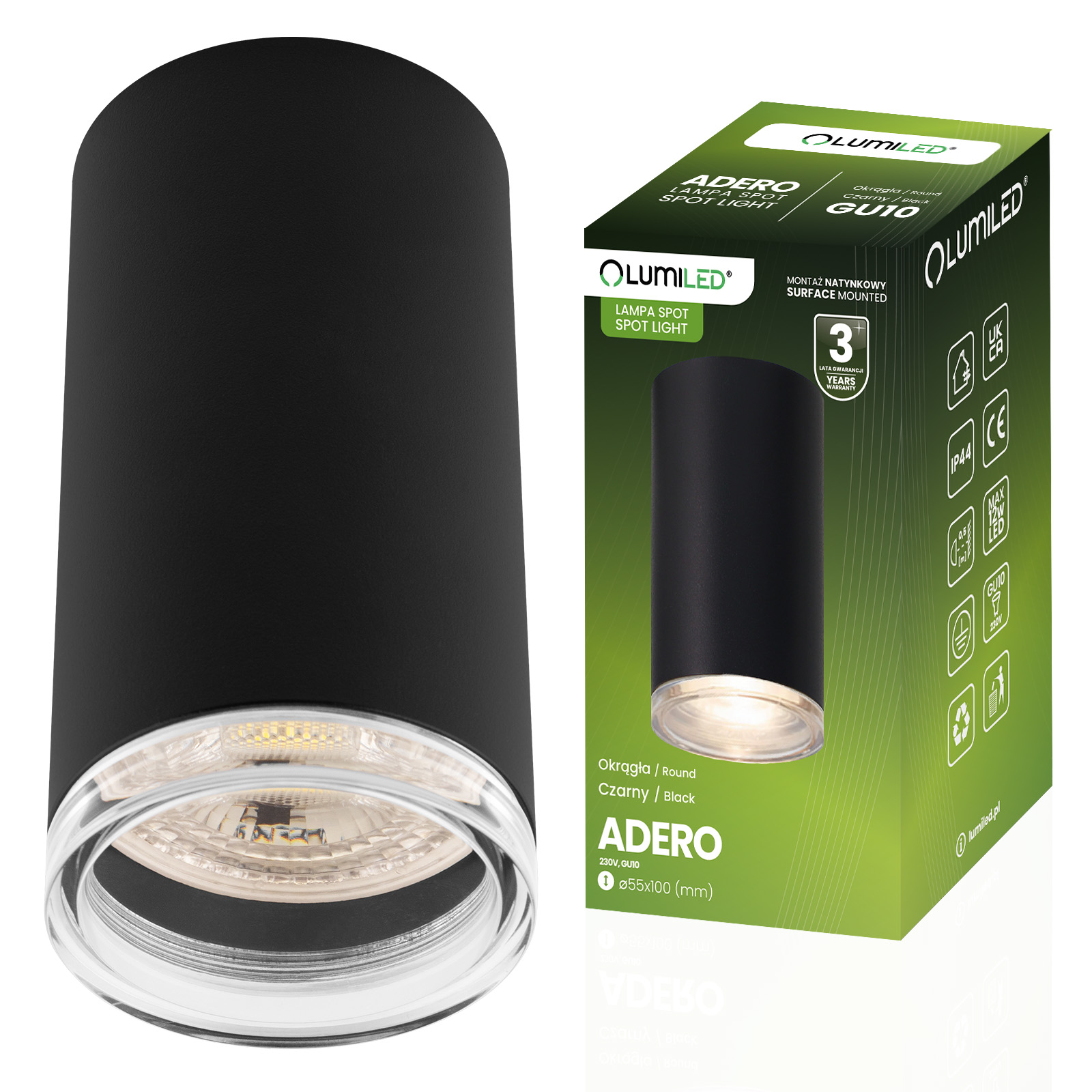 Lampa Sufitowa Reflektor LED Oprawa Spot Tuba GU10 IP44 ADERO Czarna Lumiled - główne zdjęcie produktu