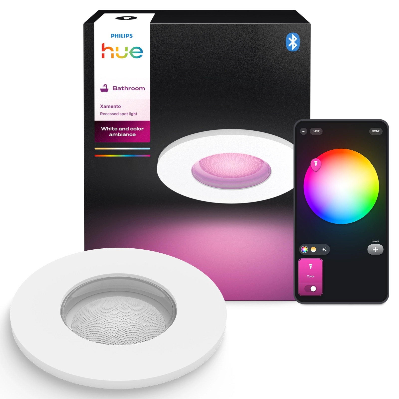 Oprawa Podtynkowa Wpuszczana LED Hermetyczna IP44 Łazienkowa 4.2W 400lm IP44 White and Color Ambiance RGB + TW Biała Inteligentna SMART Zigbee Bluetooth Xamento Philips HUE - główne zdjęcie produktu