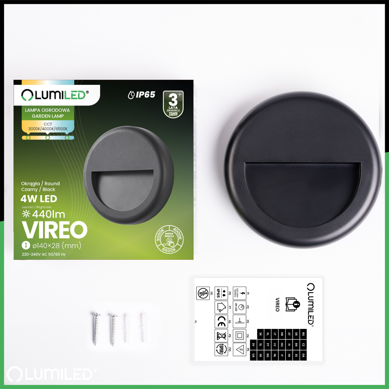 Lampa Ogrodowa Zewnętrzna Schodowa Kinkiet Elewacyjny CCT 3000-6500K LED 4W IP65 VIREO LUMILED - skład produktu