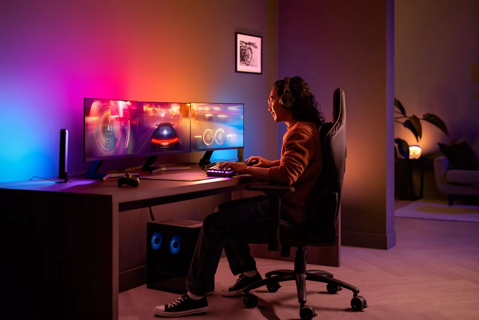 Taśma LED Pasek Podświetlenie do Monitora 32"" 34"" 19W 1000lm IP20 White and Color Ambiance RGB + TW Inteligentna SMART Zigbee Bluetooth Gradient PC Strip + Mostek Bridge Philips HUE - obszar zastosowań
