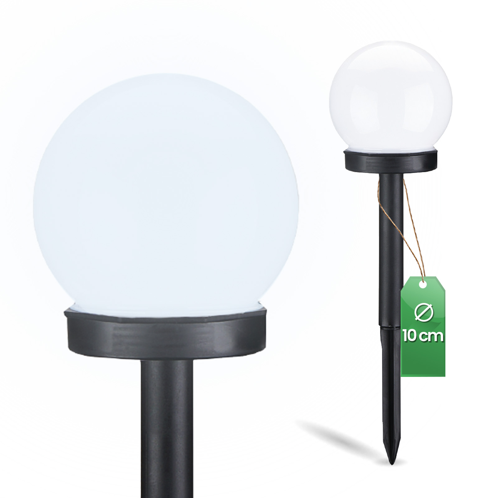 Lampa Solarna Ogrodowa LED ATRIS Wbijana Biała Kula 10cm LUMILED - główne zdjęcie produktu