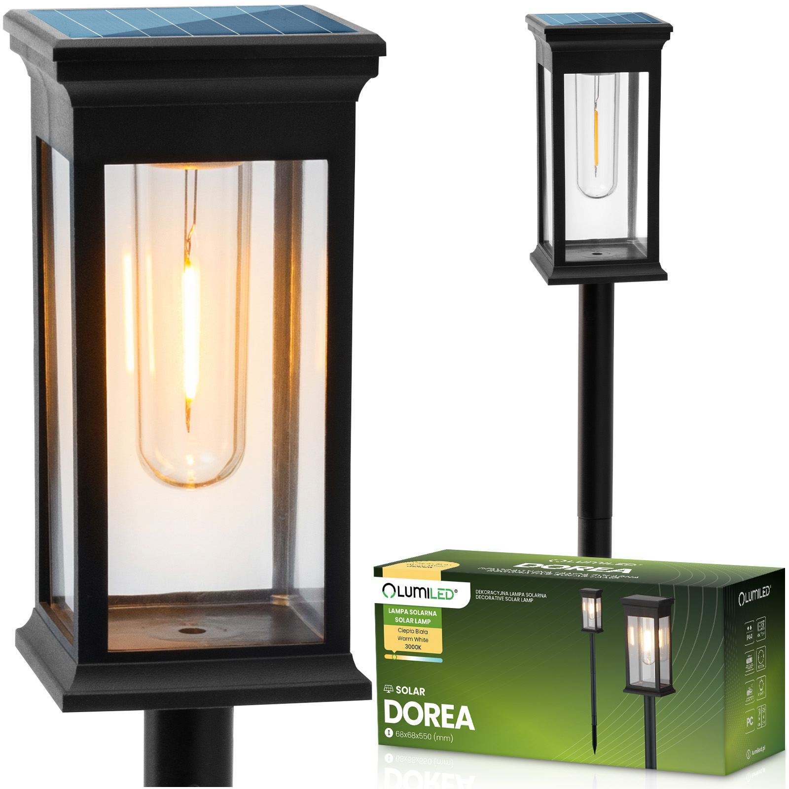 Lampa Solarna LED DOREA Ogrodowa Zewnętrzna Wbijana IP44 Ozdobna Lampka Słupek LUMILED - główne zdjęcie produktu