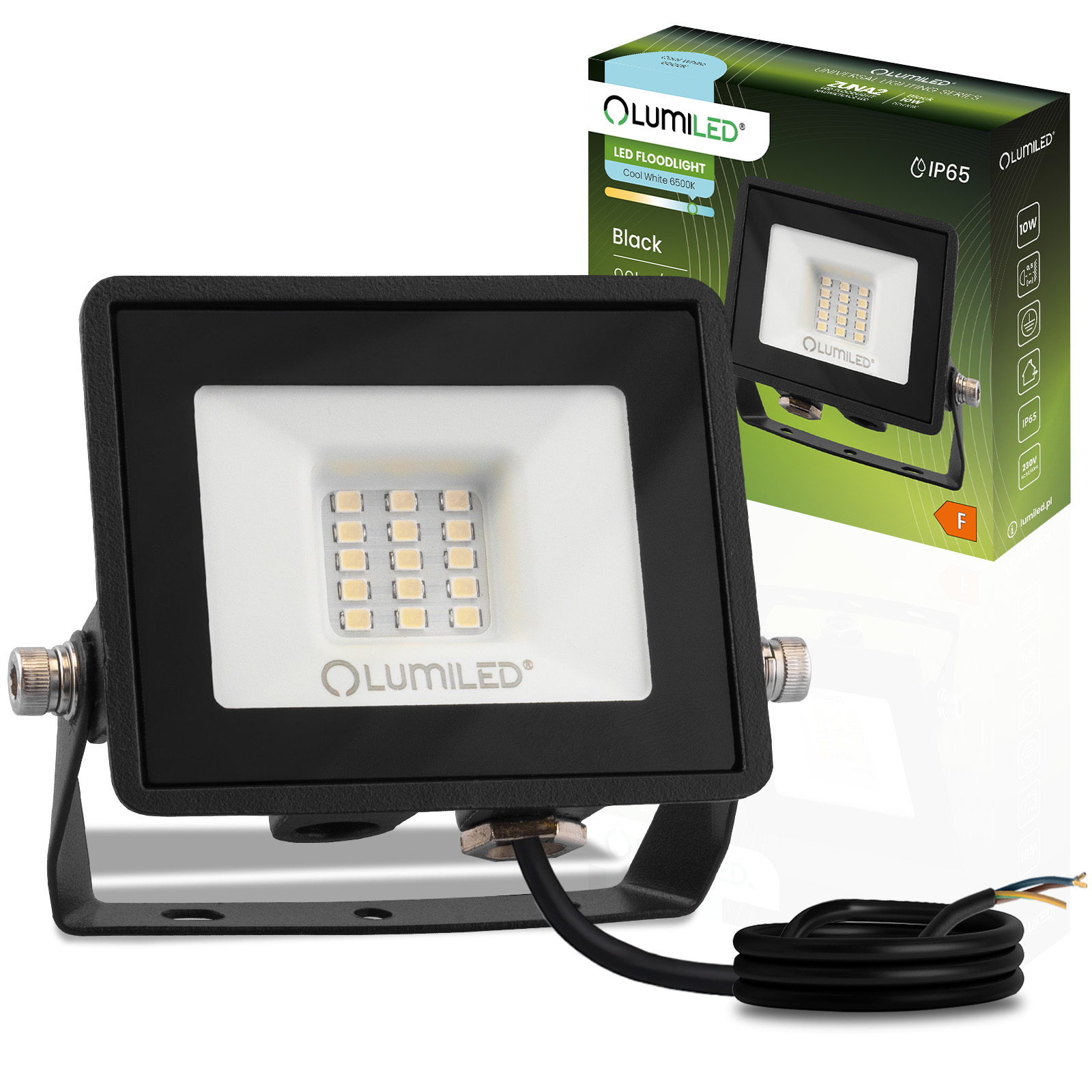 Naświetlacz LED ZUNA2 10W 900lm 6500K IP65 Czarny LUMILED - główne zdjęcie produktu