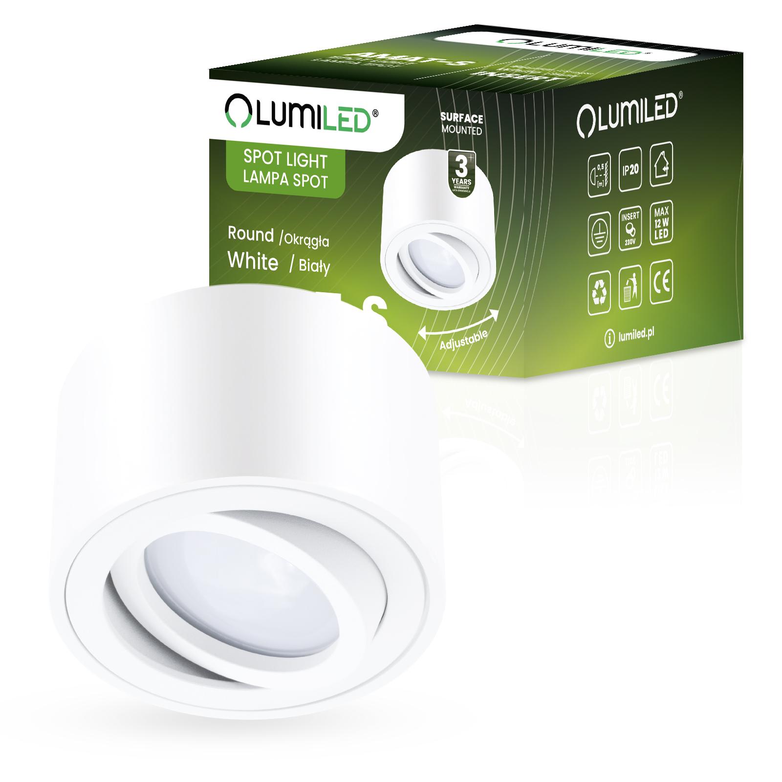 Oprawa Natynkowa HALOGENOWA Spot Tuba Ruchoma Okrągła Biała 50mm AMAT-S LUMILED - główne zdjęcie produktu