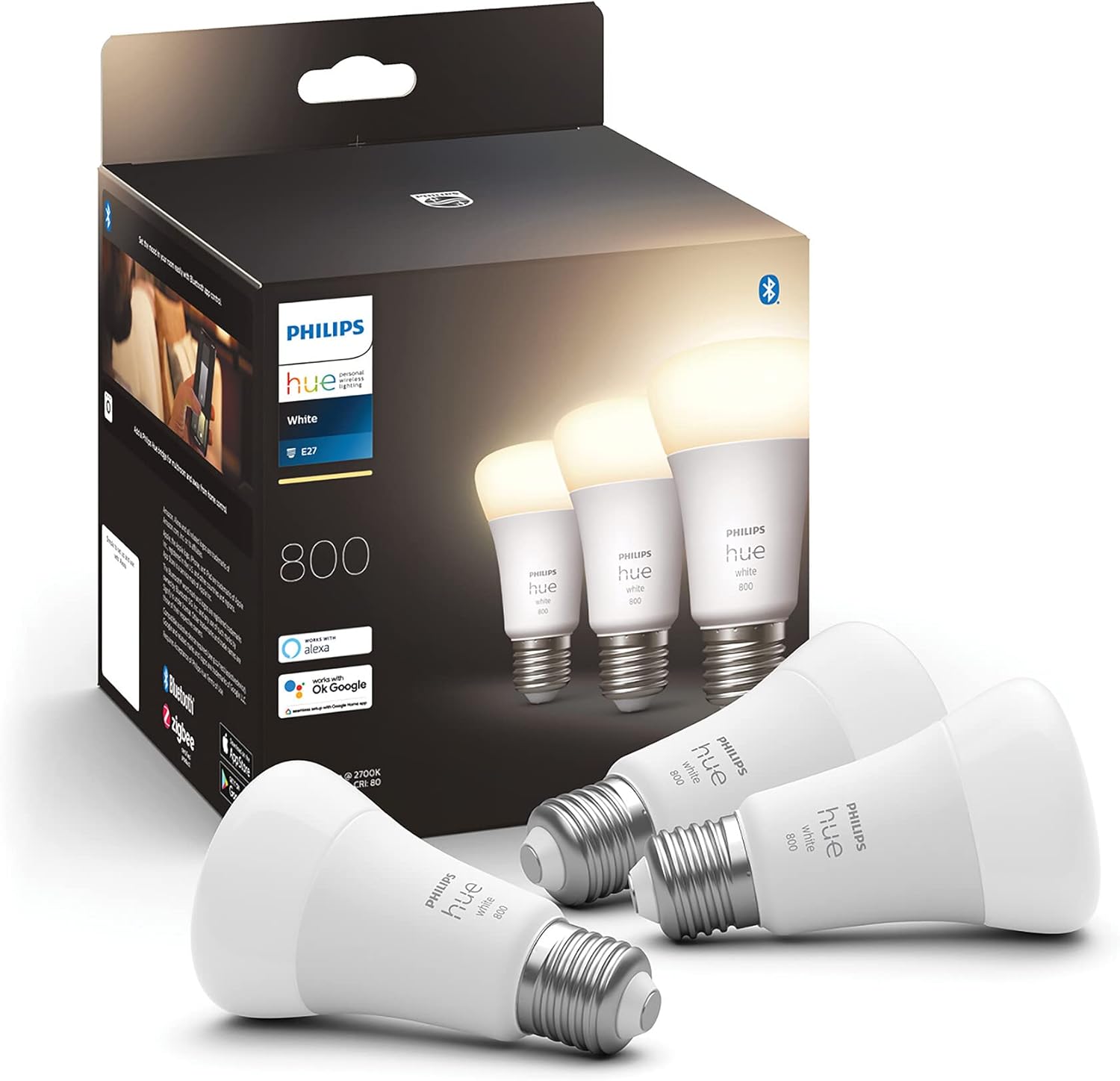 3x Żarówka LED E27 A60 9W = 60W 800lm 2700K Biała Ciepła SMART Inteligentna Bluetooth ZigBee White Philips HUE - główne zdjęcie produktu
