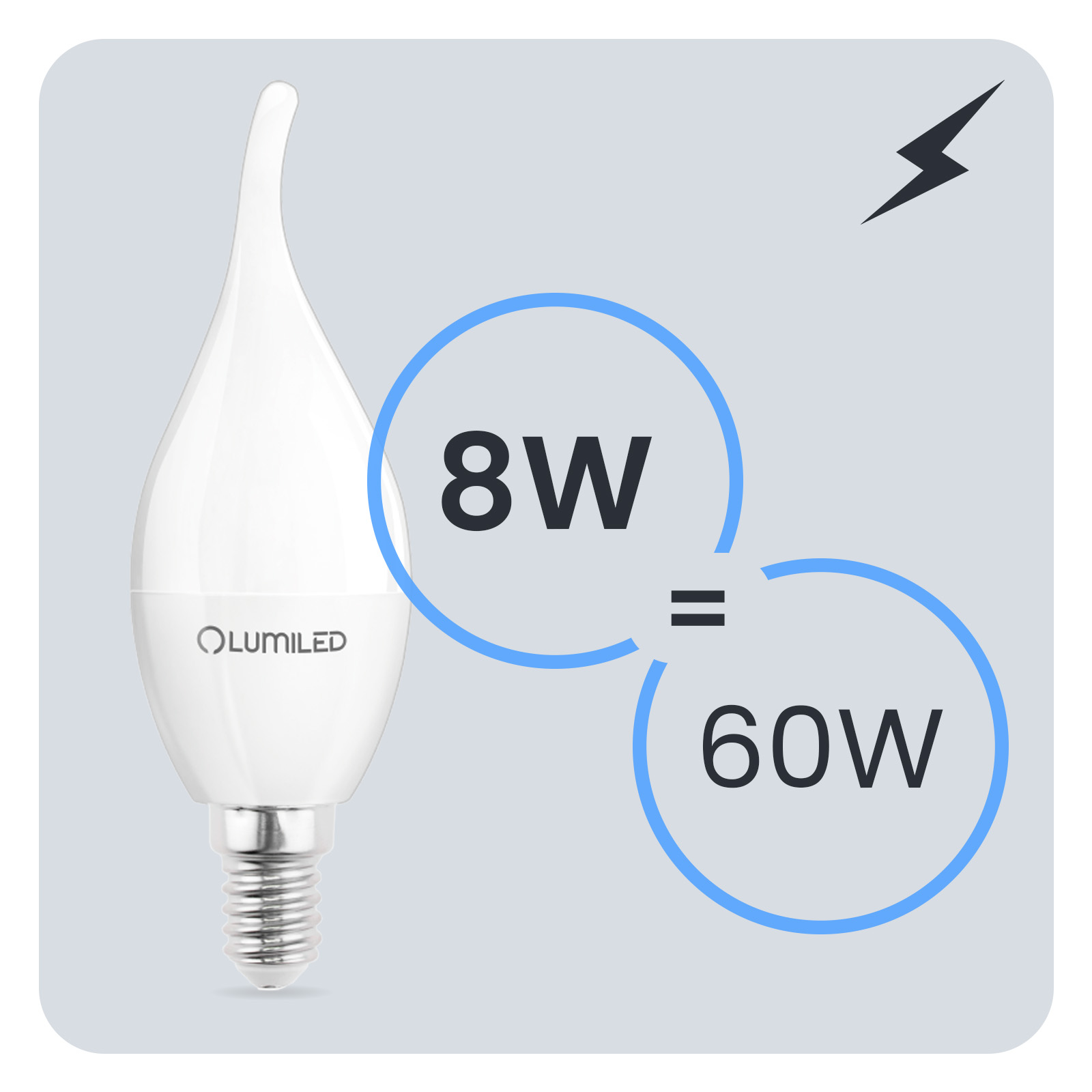 6x Żarówka LED E14 Świeczka BA35 8W = 60W 880lm 3000K Ciepła 180° LUMILED - trzecia cecha produktu