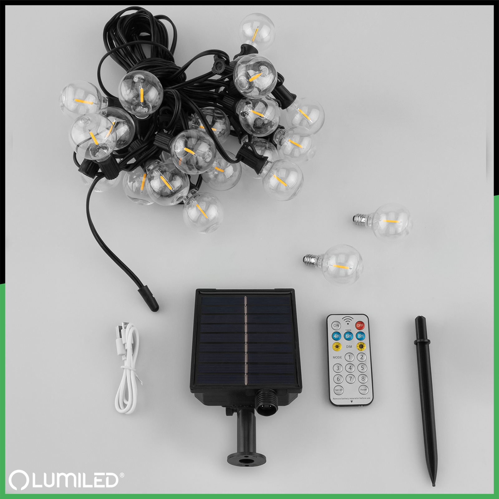 Girlanda Solarna Ogrodowa 20x LED Ozdobne Kuleczki 10,55m 2700K Ciepła + Pilot CALLIS2 LUMILED - skład produktu