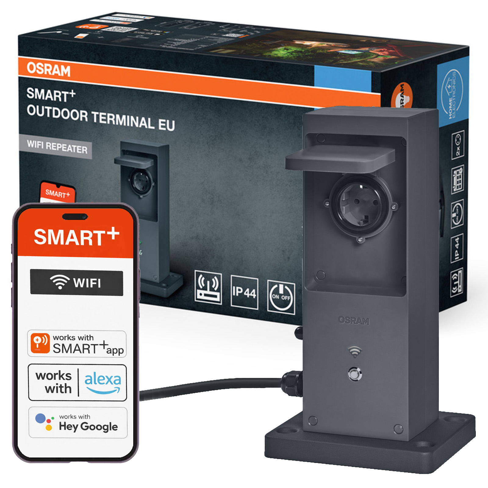 Słupek Zasilający 2x Gniazdka Wzmacniacz Sygnału Zewnętrzny Osram IP44 SMART WiFi - główne zdjęcie produktu