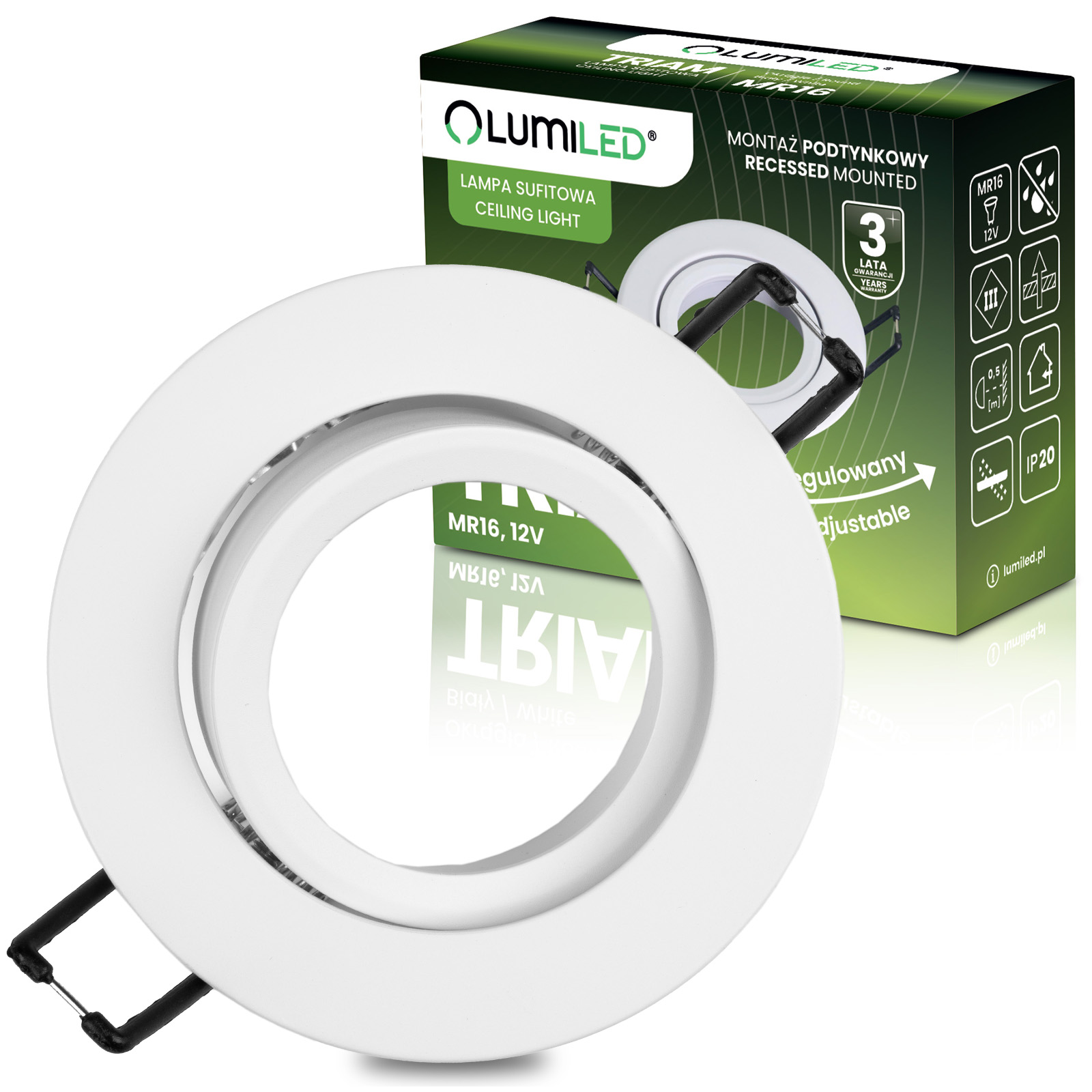 Oprawa Halogenowa Podtynkowa Lampa Sufitowa Okrągła Ruchoma GU10 MR16 Biała TRIAM LUMILED - główne zdjęcie produktu