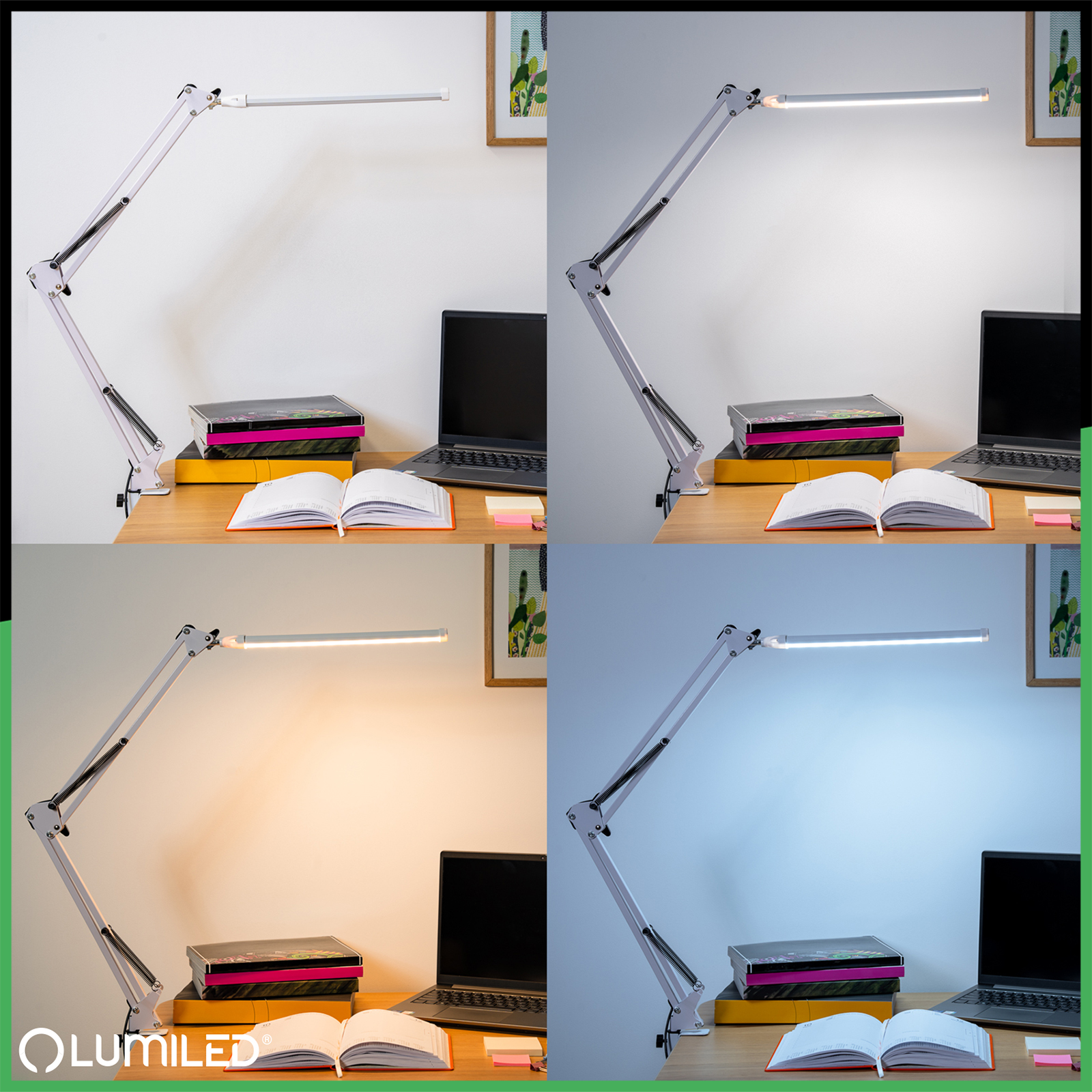 Lampka Biurkowa Kreślarska Stołowa LED 8W CCT USB Ściemnialna COSMI Biała z uchwytem Lumiled - druga cecha produktu