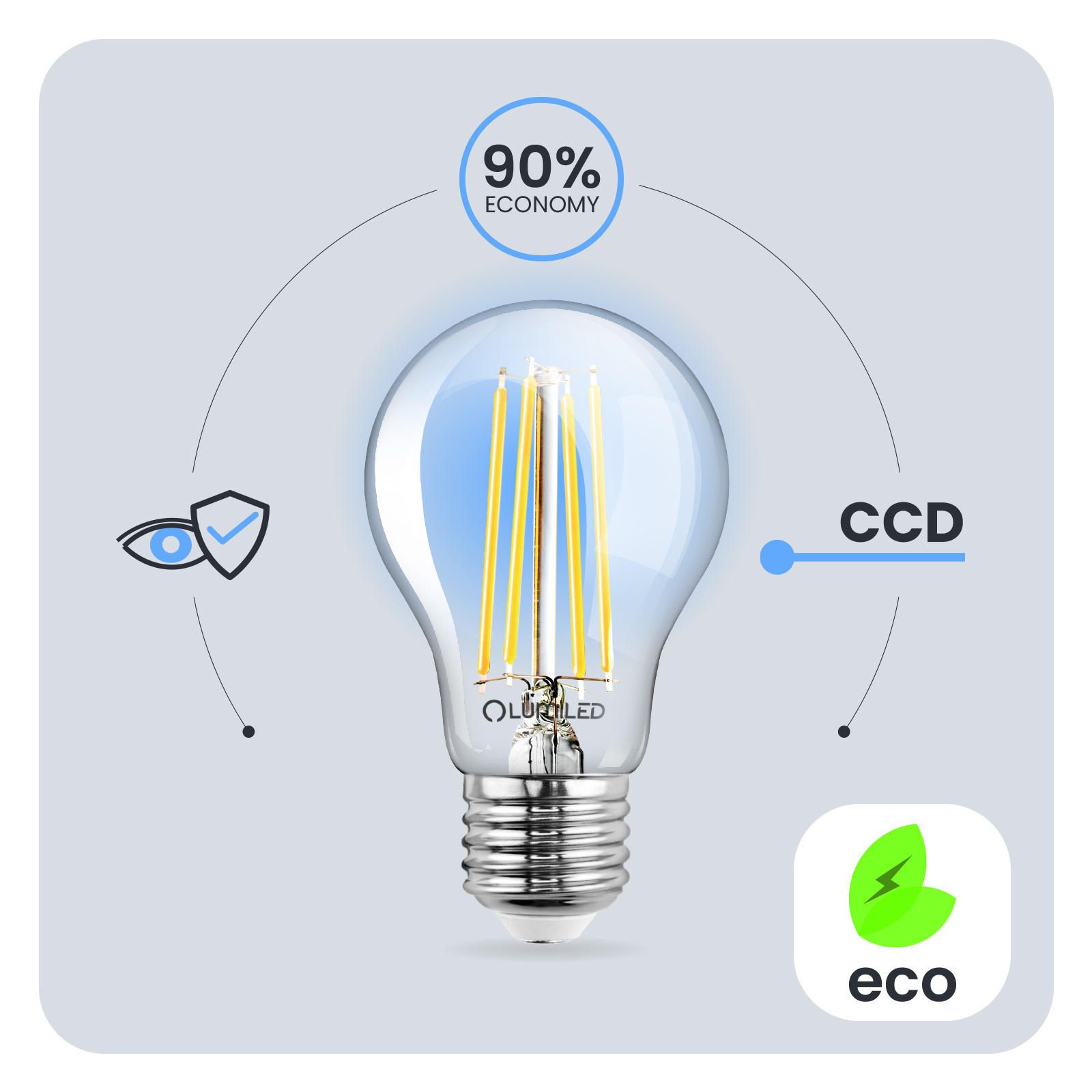 Żarówka LED E27 A60 7W = 60W 810lm 3000K Ciepła 360° FILAMENT LUMILED - pierwsza cecha produktu