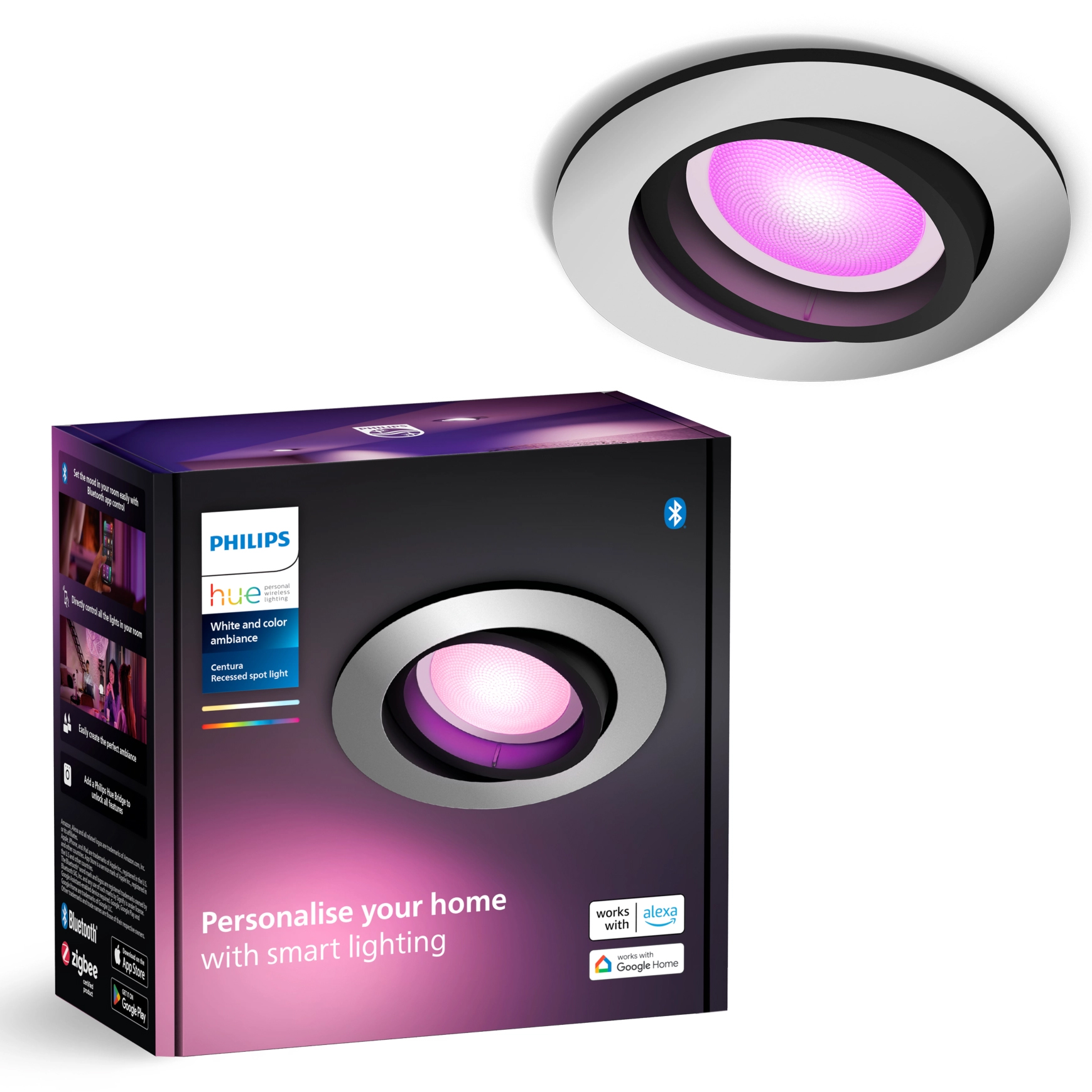 Oprawa Podtynkowa Wpuszczana LED 4.2W 400lm IP20 White and Color Ambiance RGB + TW Aluminium Inteligentna SMART Zigbee Bluetooth Centura Philips HUE - główne zdjęcie produktu