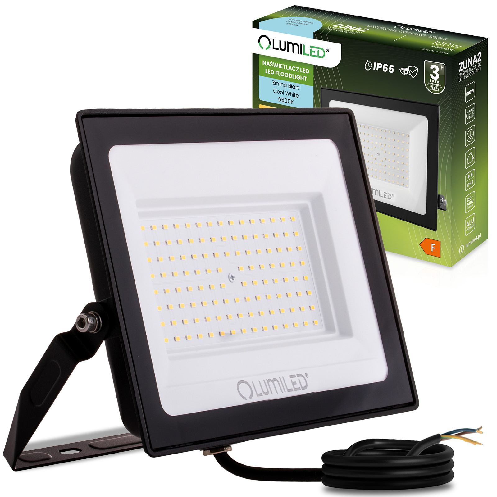 Naświetlacz LED ZUNA2 100W 9000lm 6500K IP65 Czarny LUMILED - główne zdjęcie produktu
