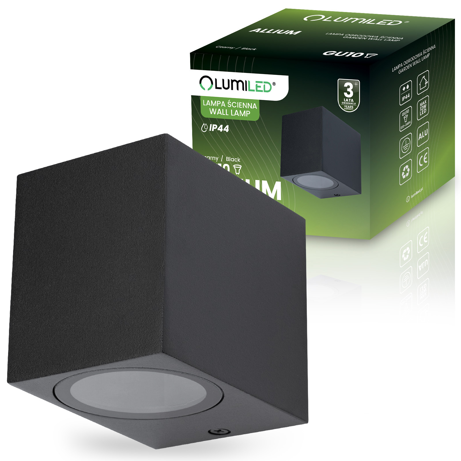 Kinkiet Ogrodowy Elewacyjny Lampa Zewnętrzna GU10 ALLIUM Czarna Kwadrat LUMILED - główne zdjęcie produktu