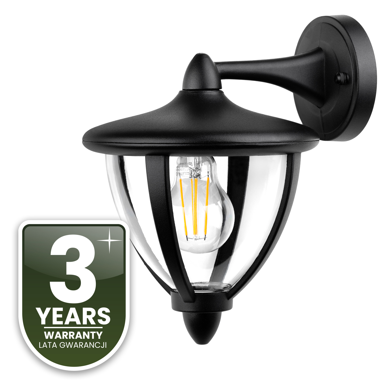 Lampa Ogrodowa Ścienna Zewnętrzna Kinkiet Elewacyjny E27 LED Latarnia Czarna ARETOS LUMILED - czwarta cecha produktu