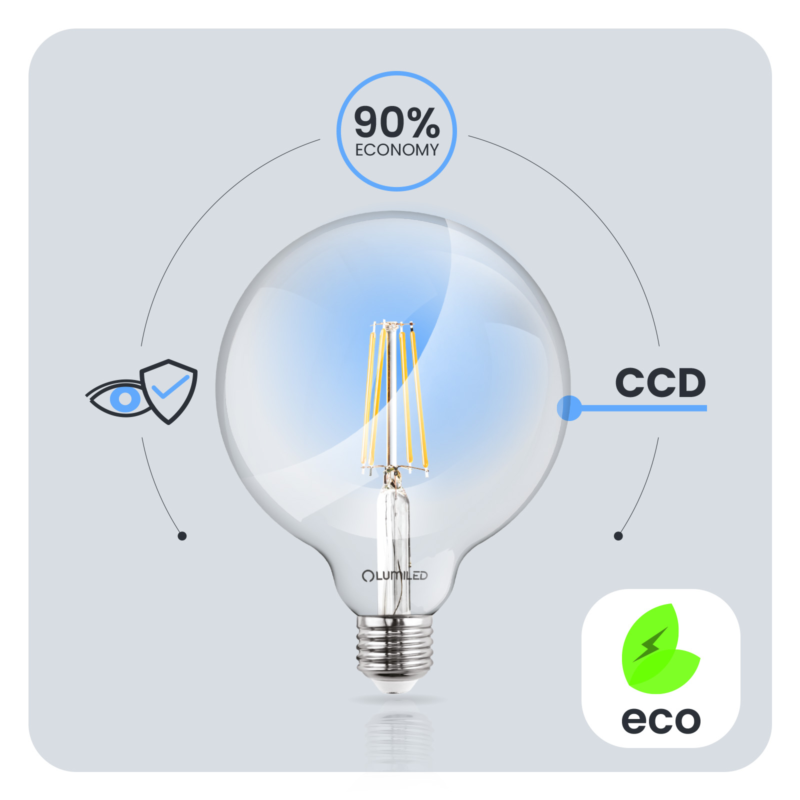 3x Żarówka LED E27 Kula G125 7W = 60W 806lm 3000K Ciepła 360° FILAMENT LUMILED - pierwsza cecha produktu