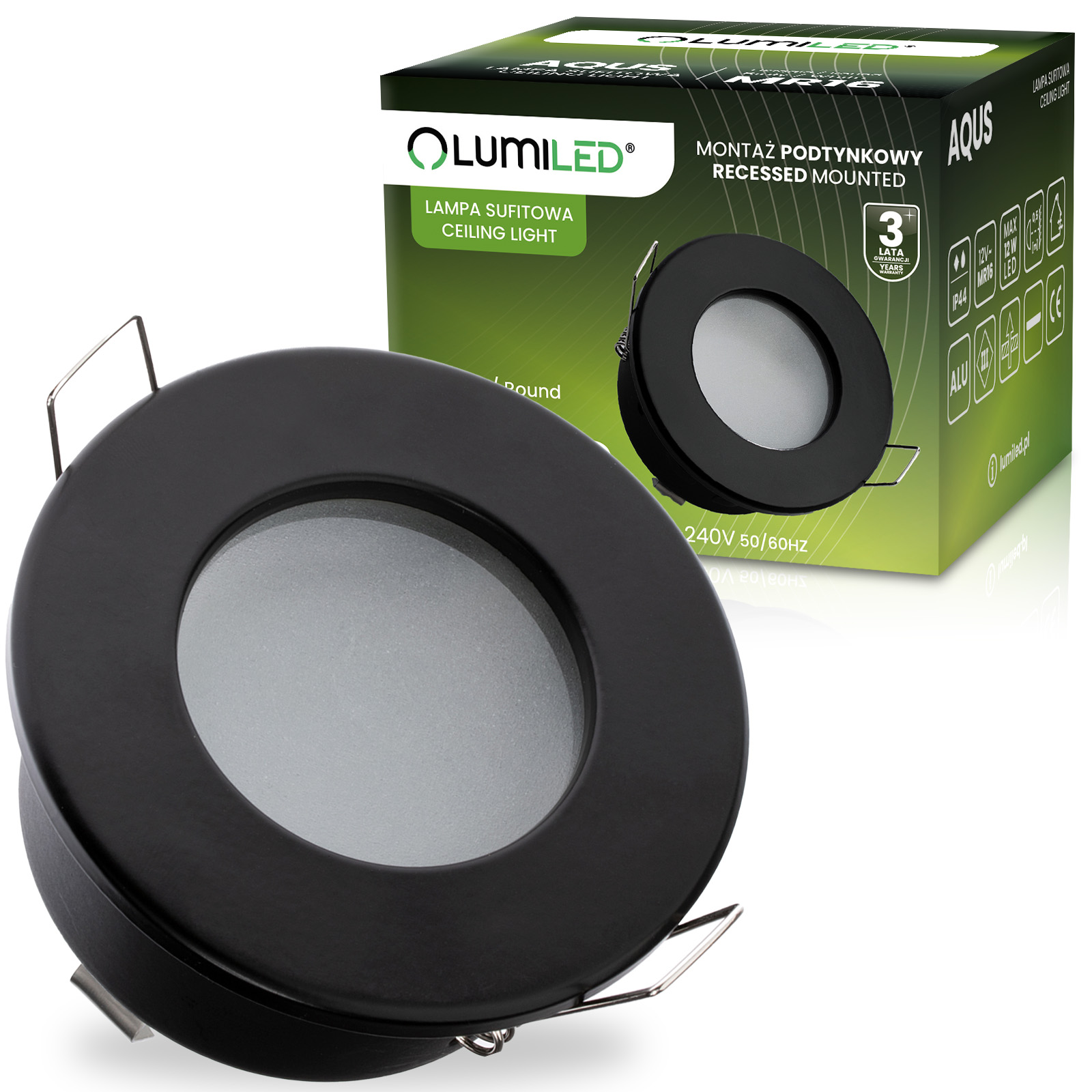 Oprawa Halogenowa Podtynkowa Wpuszczana LED MR16 Okrągła Czarna AQUS Lumiled - główne zdjęcie produktu