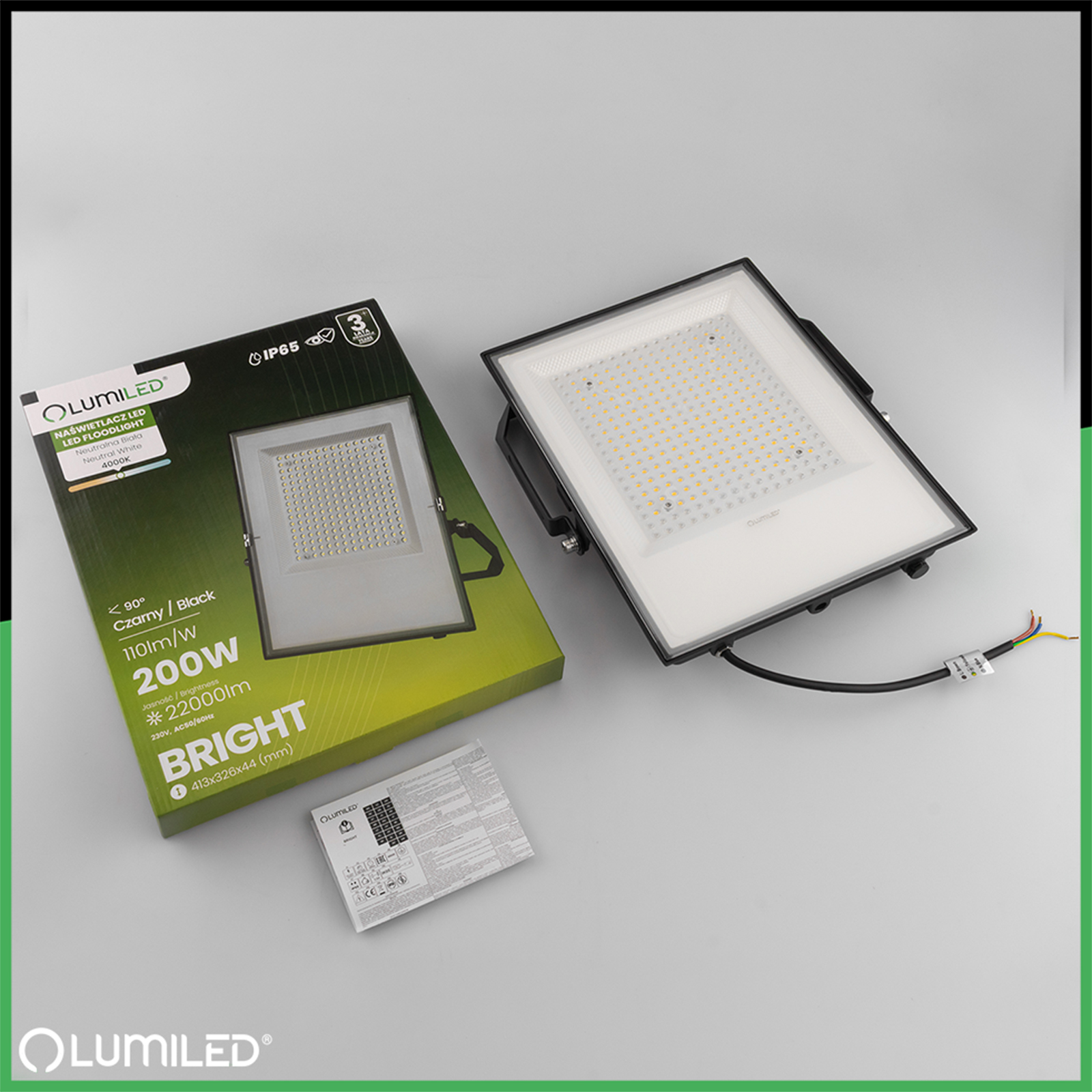 Naświetlacz LED Zewnętrzny BRIGHT Wodoodporny 200W 22000lm 4000K LUMILED - skład produktu