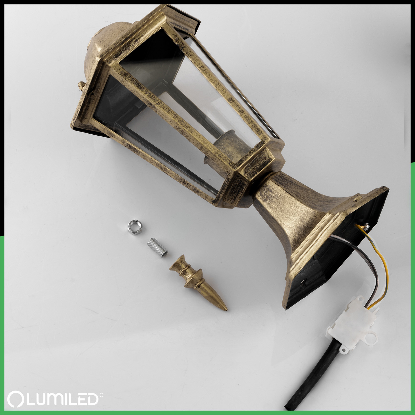 Lampa Ogrodowa Zewnętrzna E27 SŁUPEK LATARNIA 39cm Patyna BELLIS LUMILED - skład produktu