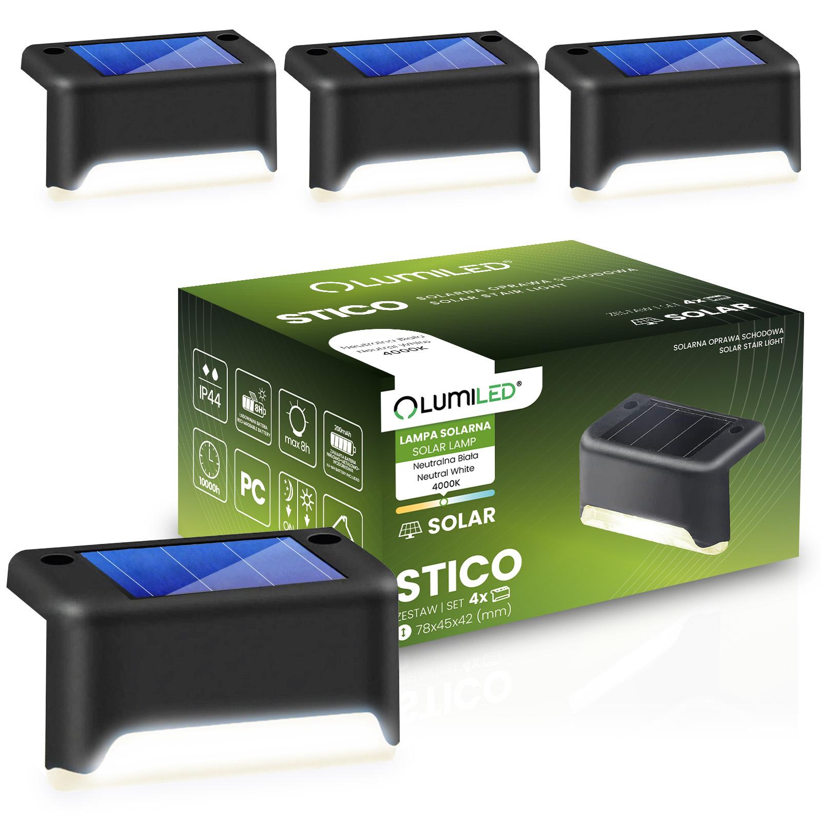 4x Lampa Solarna LED STICO 4000K Schodowa Lampki Zewnętrzne Na Schody Taras Wodoodporne LUMILED - główne zdjęcie produktu