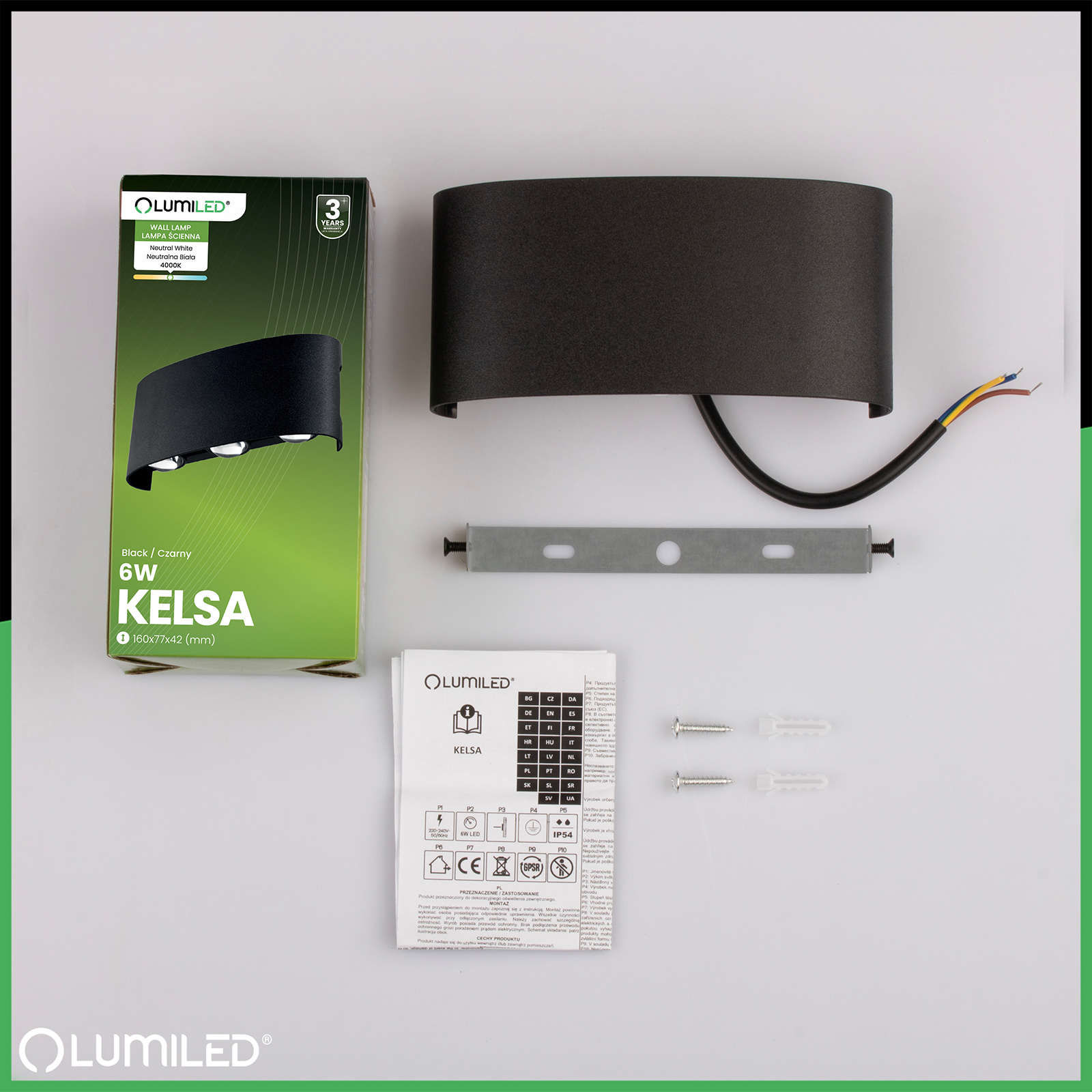 Lampa Ogrodowa Zewnętrzna Kinkiet Elewacyjny 6W LED IP54 Góra Dół KELSA LUMILED - skład produktu