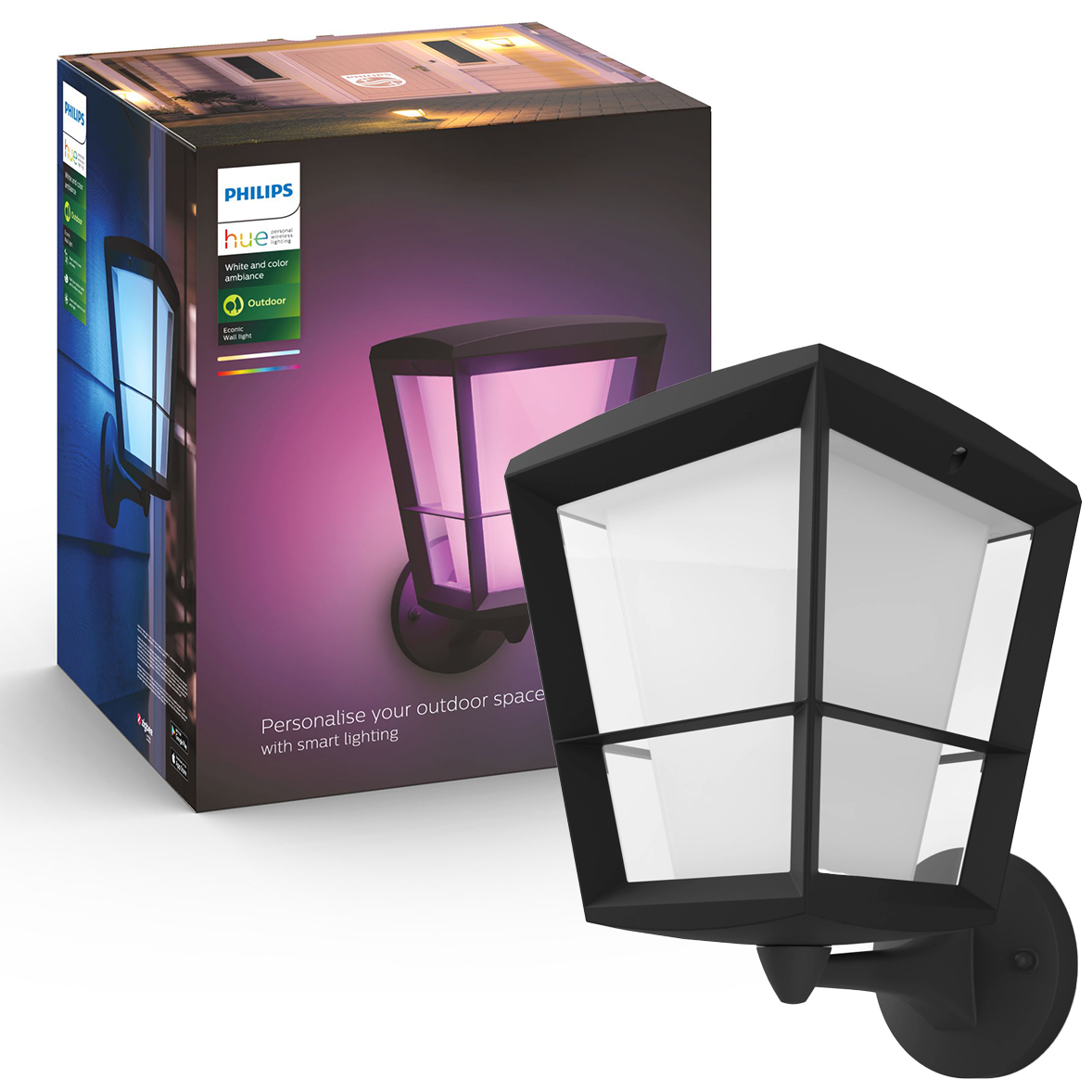 Kinkiet Ogrodowy LED Lampa Zewnętrzna Elewacyjna 15.2W 1140lm IP44 White and Color Ambiance RGB + TW Czarna Inteligentna SMART Zigbee Bluetooth Econic Philips HUE - główne zdjęcie produktu