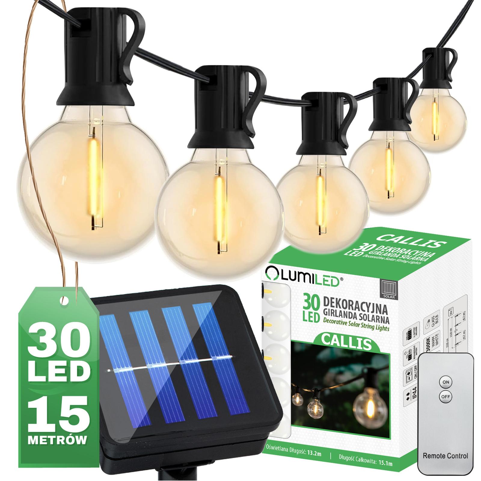 Girlanda Solarna Ogrodowa 30x LED Ozdobne Kuleczki 15,17m Ciepła 3000K + Pilot CALLIS LUMILED - główne zdjęcie produktu