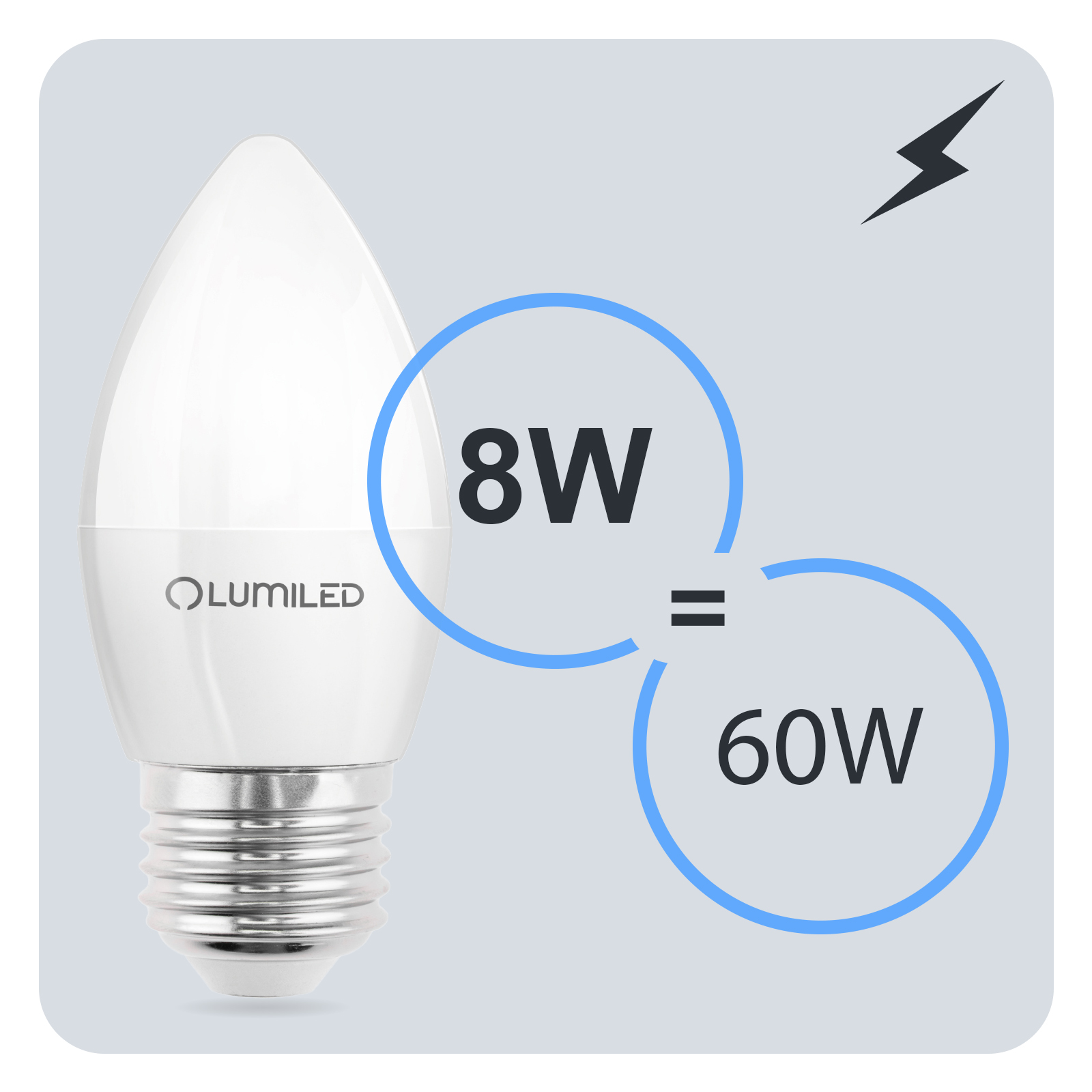 Żarówka LED E27 Świeczka B35 8W = 60W 806lm 3000K Ciepła 180° LUMILED - trzecia cecha produktu