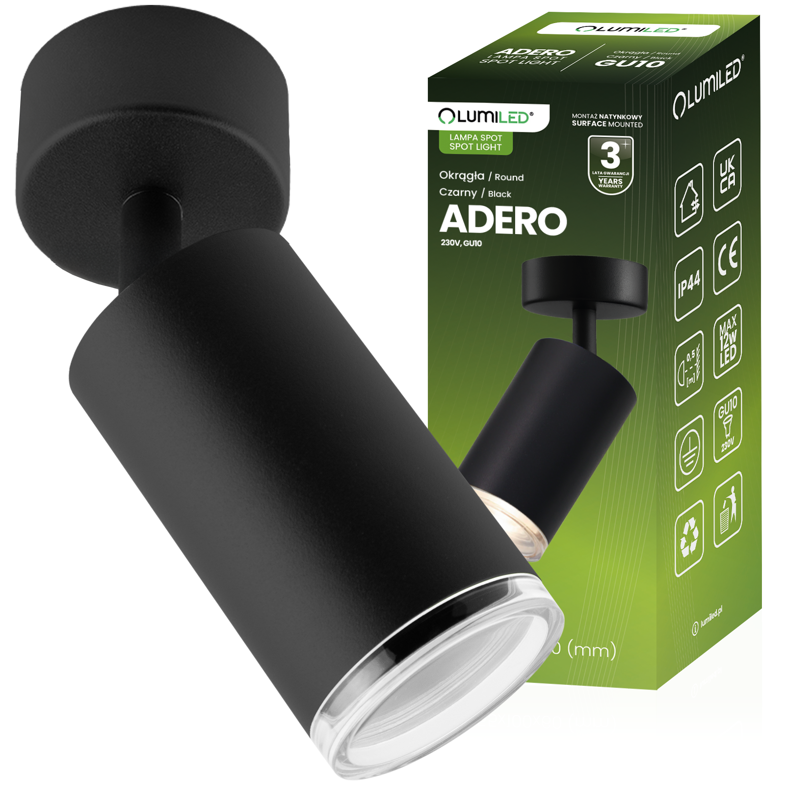 Kinkiet Ścienny Lampa Sufitowa Reflektor LED Spot GU10 IP44 ADERO Czarna Lumiled - główne zdjęcie produktu