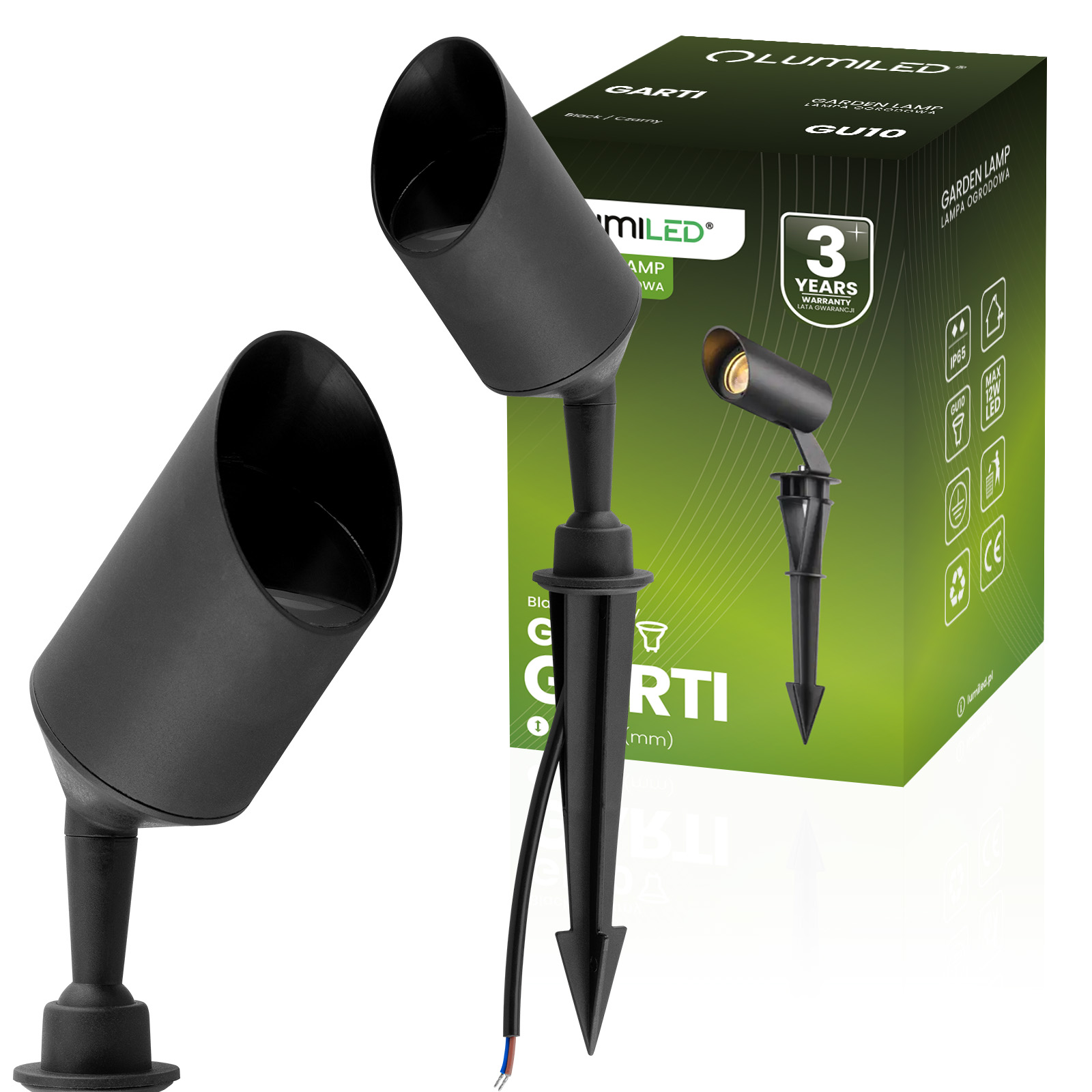 Lampa Ogrodowa Zewnętrzna LED GU10 Reflektor Wbijana IP65 GARTI Przewód LUMILED - główne zdjęcie produktu