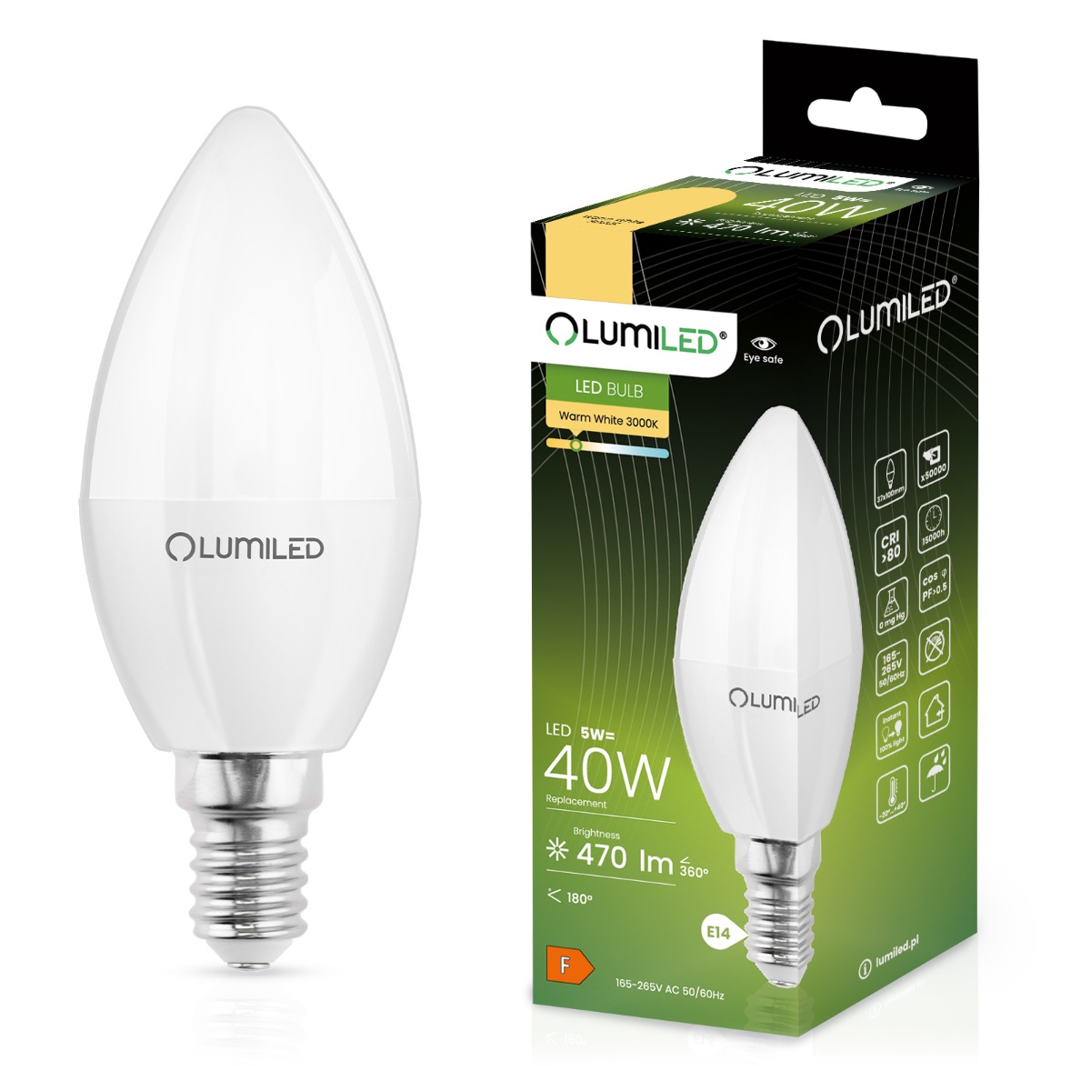 Żarówka LED E14 Świeczka B35 5W = 40W 470lm 3000K Ciepła 180° LUMILED - główne zdjęcie produktu