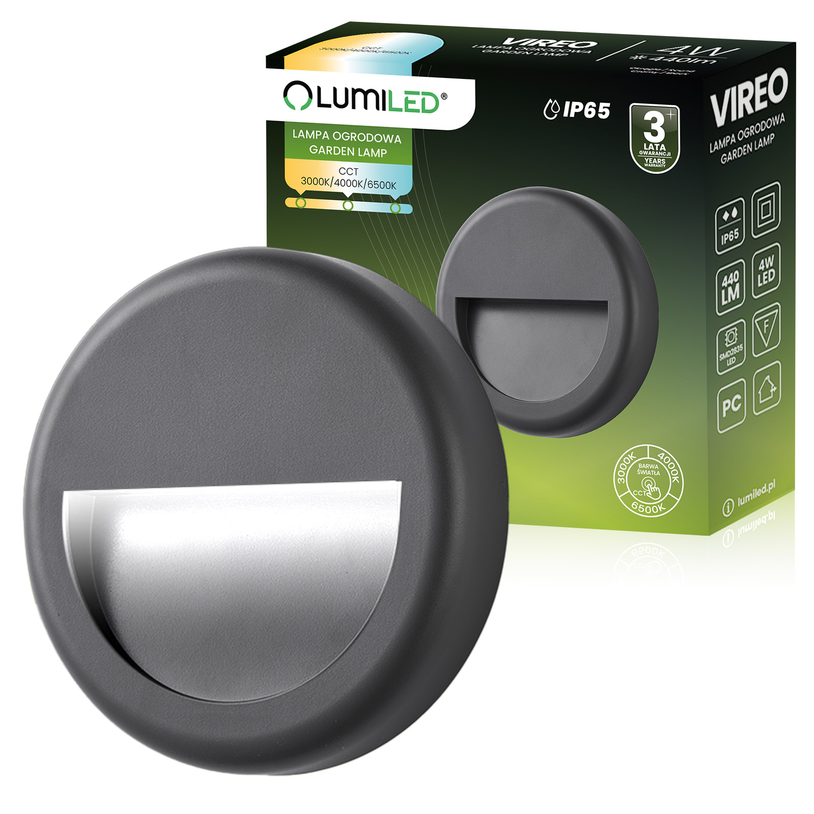 Lampa Ogrodowa Zewnętrzna Schodowa Kinkiet Elewacyjny CCT 3000-6500K LED 4W IP65 VIREO LUMILED - główne zdjęcie produktu
