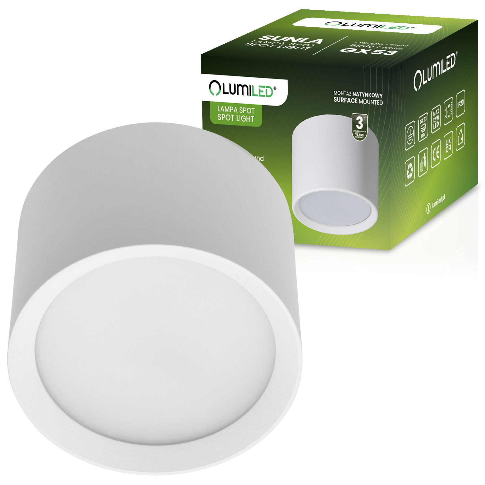 Oprawa HALOGENOWA Natynkowa SUNLA Tuba Gx53 LED Spot Kinkiet Sufitowa Walec Biały LUMILED - główne zdjęcie produktu