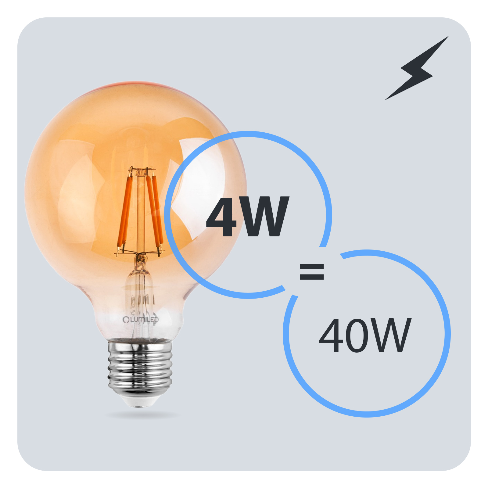 Żarówka LED E27 Kula G125 4W = 40W 470lm 2000K Ciepła 360° BURSZTYNOWA FILAMENT LUMILED - trzecia cecha produktu