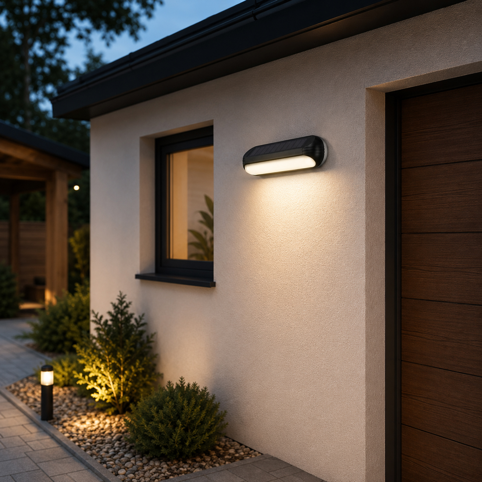 Lampa Solarna Ogrodowa LED Kinkiet Ścienny Elewacyjny 3000K + RGB KEOS LUMILED - czwarta cecha produktu