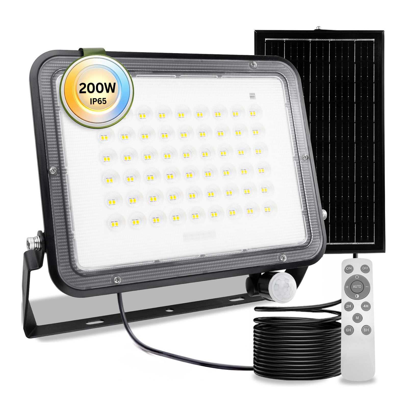 Naświetlacz Solarny LED Halogen 200W Lampa Ogrodowa 4000K IP65 Czujnik Ruchu PIR + Pilot FULGOR LUMILED - główne zdjęcie produktu