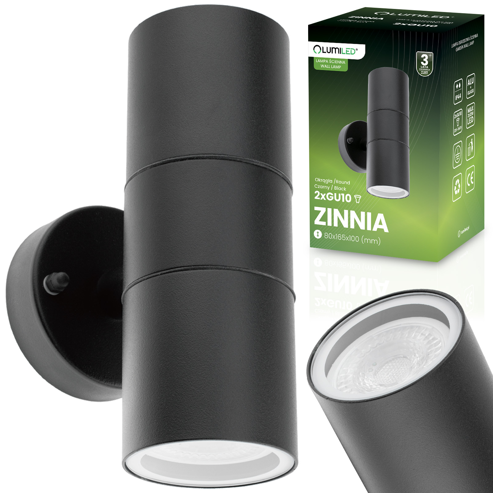 Kinkiet Ogrodowy Lampa Ścienna Elewacyjna góra dół LED GU10 IP44 ZINNIA Czarny LUMILED - główne zdjęcie produktu