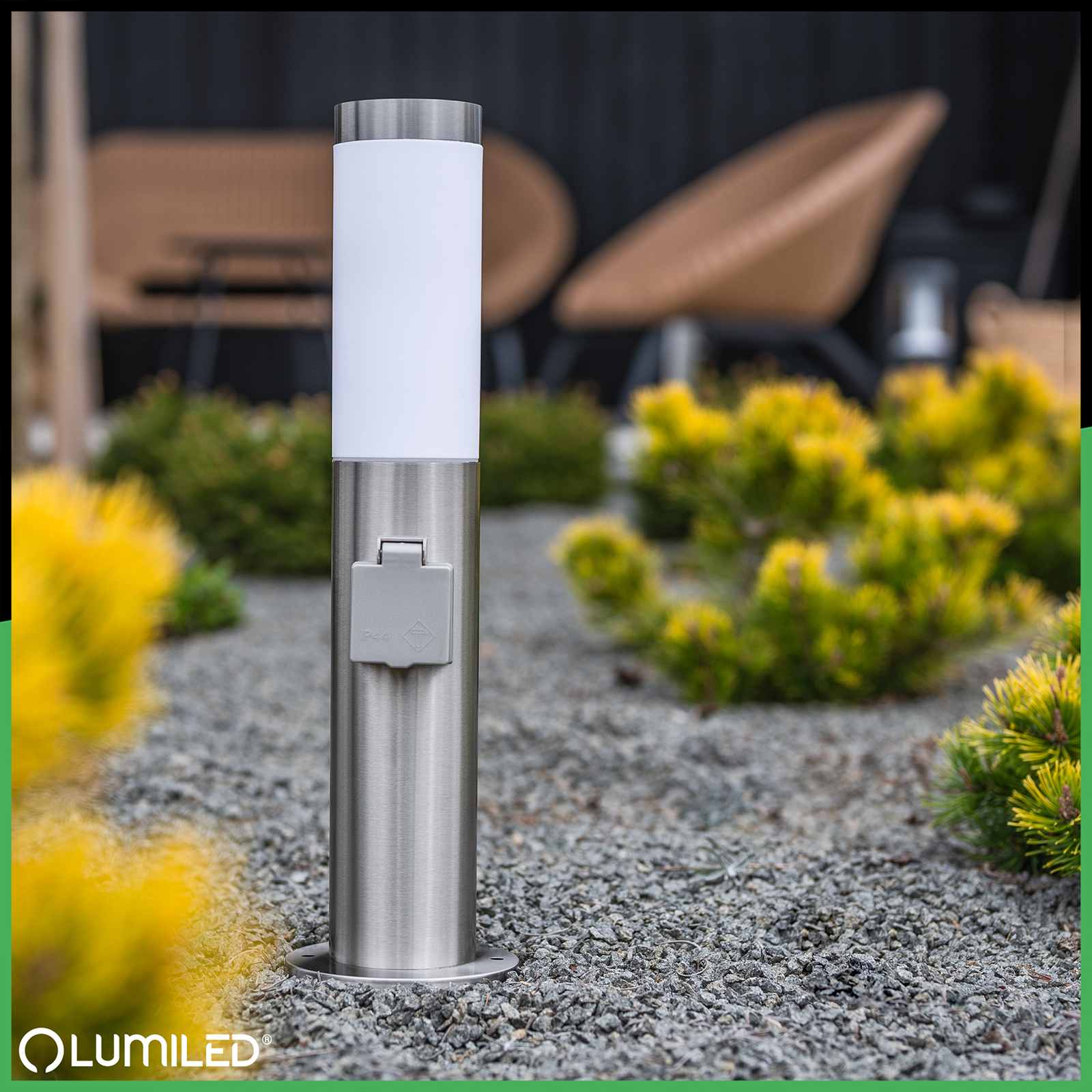Lampa Ogrodowa Zewnętrzna E27 INOX SŁUPEK 45cm z Gniazdem 230V Lilium LUMILED - obszar zastosowań