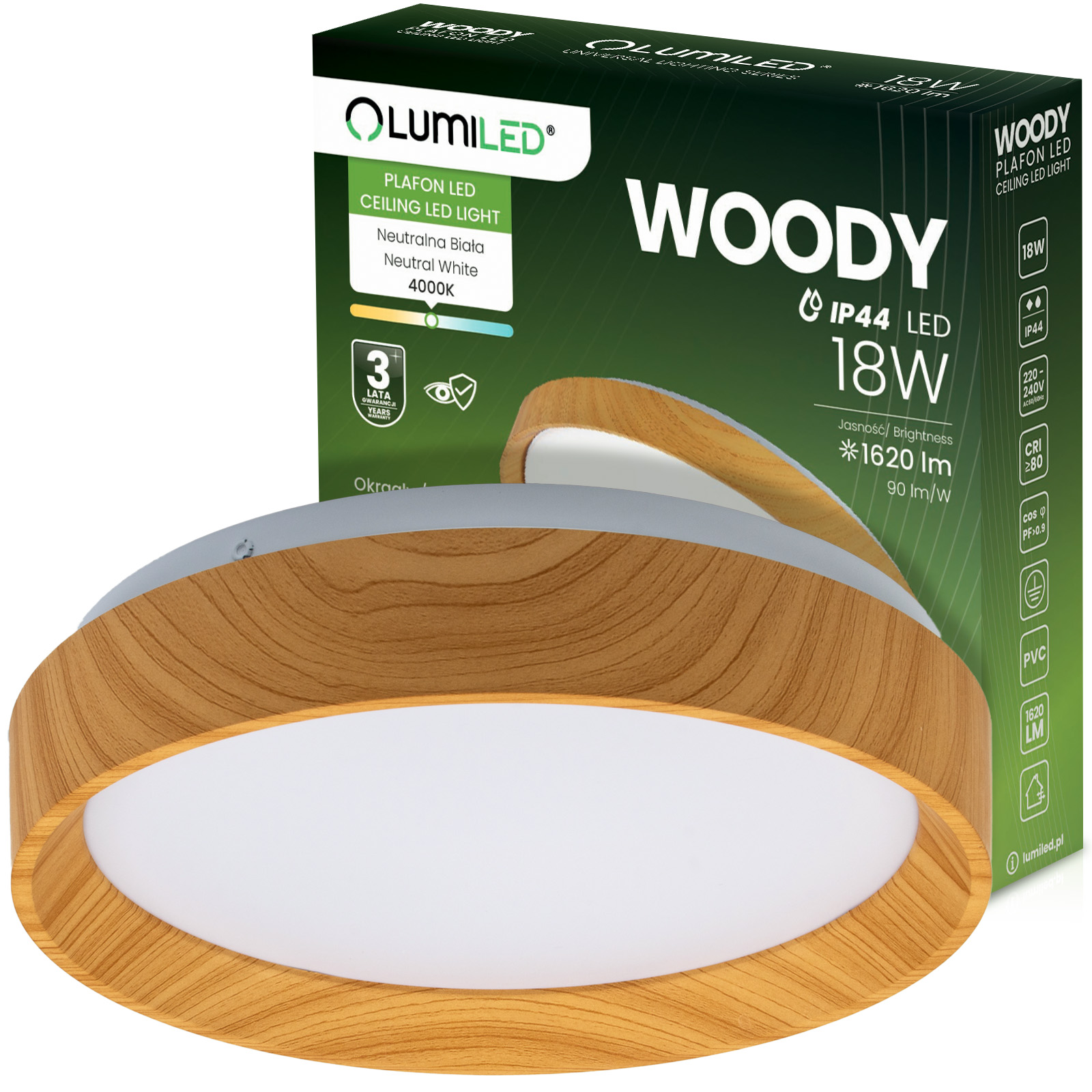 Plafon LED Panel Natynkowy Lampa Sufitowa Oprawa WOODY 18W 4000K Okrągły IP44 27cm LUMILED - główne zdjęcie produktu