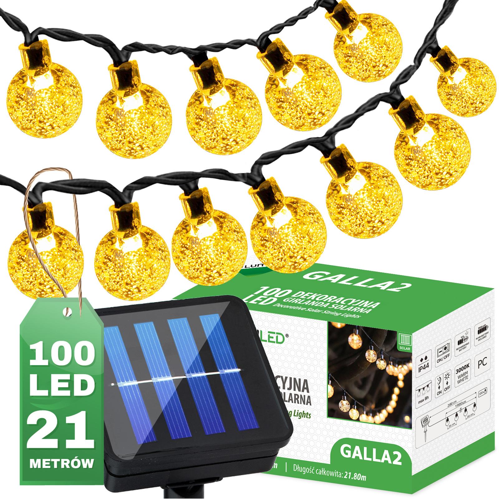 Girlanda Solarna Ogrodowa 100x LED Ozdobne Kuleczki 21.8m Ciepła 3000K GALLA2 LUMILED - główne zdjęcie produktu