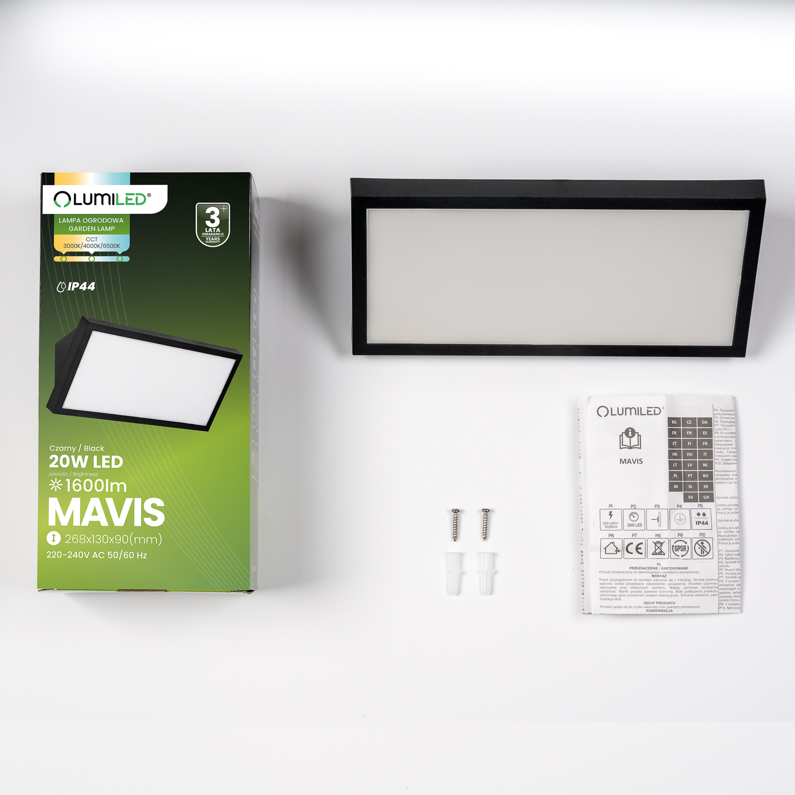 Lampa Ogrodowa Zewnętrzna Kinkiet Elewacyjny CCT 20W LED IP44 MAVIS LUMILED - skład produktu