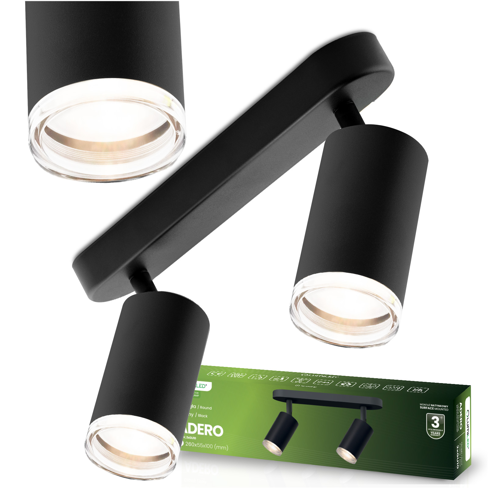 Lampa Sufitowa Reflektor LED Spot 2x GU10 IP44 ADERO Czarna Lumiled - główne zdjęcie produktu