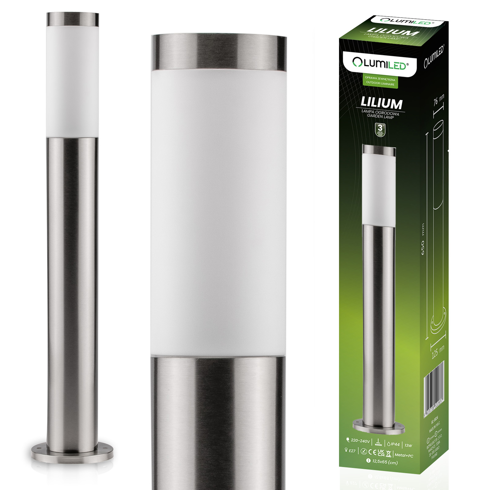 Lampa Ogrodowa Zewnętrzna E27 INOX SŁUPEK 65cm Lilium LUMILED - główne zdjęcie produktu
