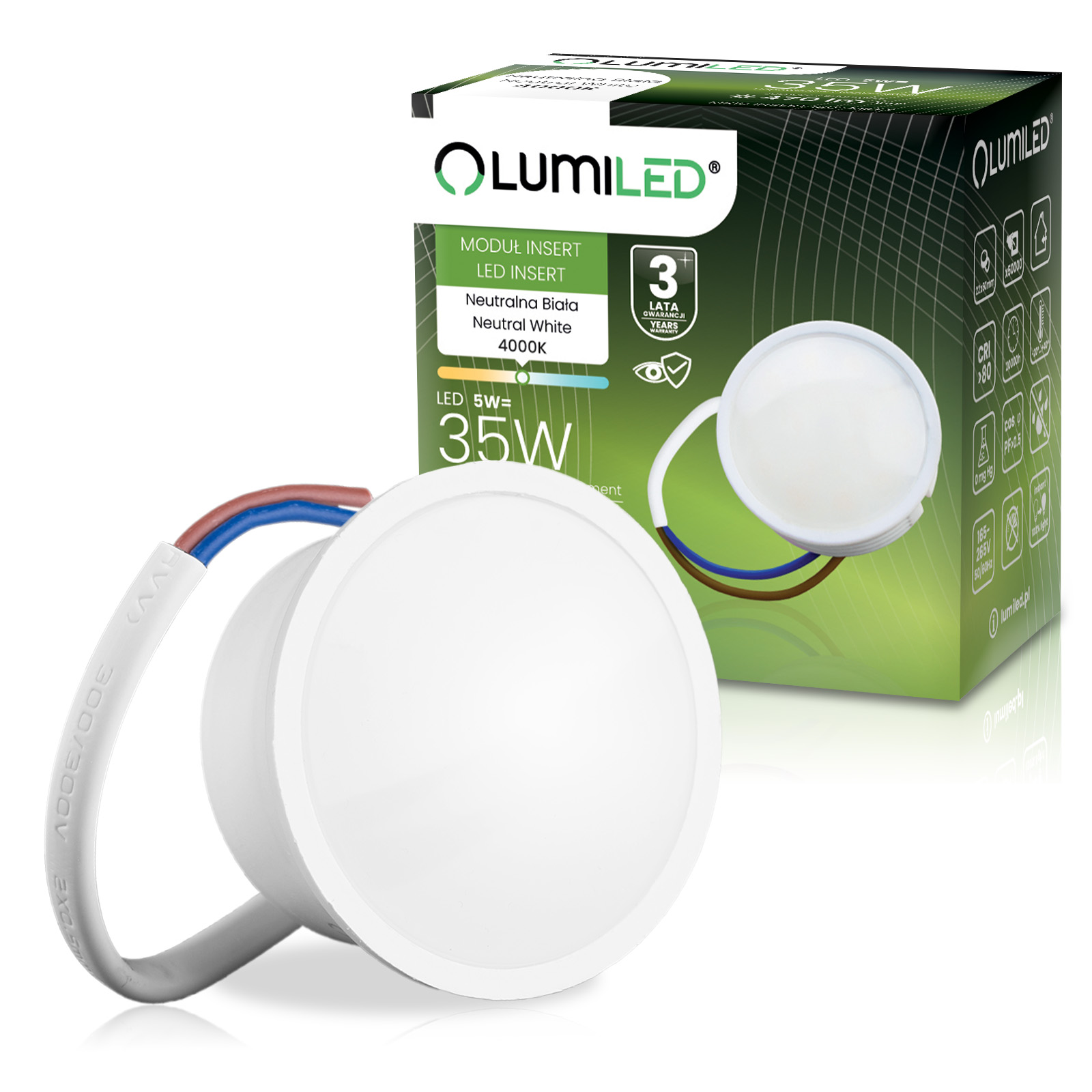 Wkład do Opraw LED Żarówka Moduł INSERT Reflektor 5W = 35W 470lm 4000K Neutralna 120° LUMILED - główne zdjęcie produktu