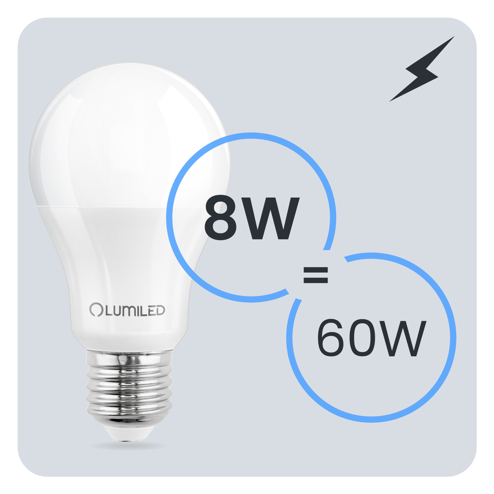 Żarówka LED E27 A60 8W = 60W 806lm 6500K Zimna 260° LUMILED - trzecia cecha produktu