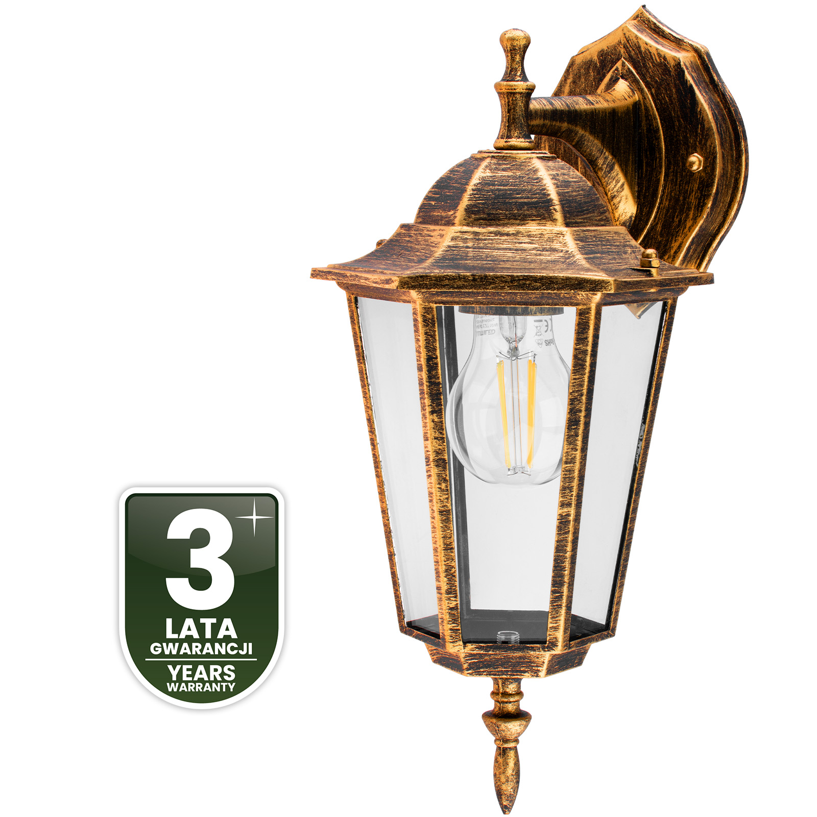 Kinkiet Ogrodowy Elewacyjny Zewnętrzny E27 LATARNIA do DOŁU Patyna BELLIS LUMILED - czwarta cecha produktu