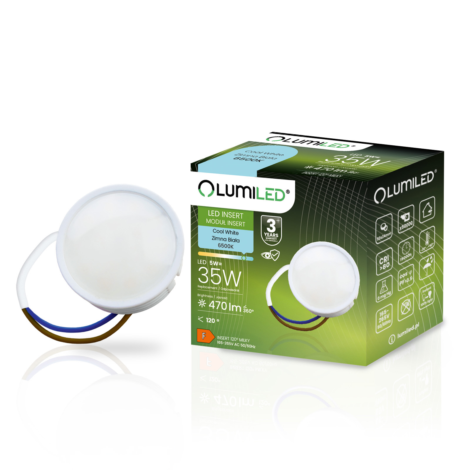 Wkład do Opraw LED Żarówka Moduł INSERT Reflektor 5W = 35W 470lm 6500K Zimna 120° LUMILED - główne zdjęcie produktu