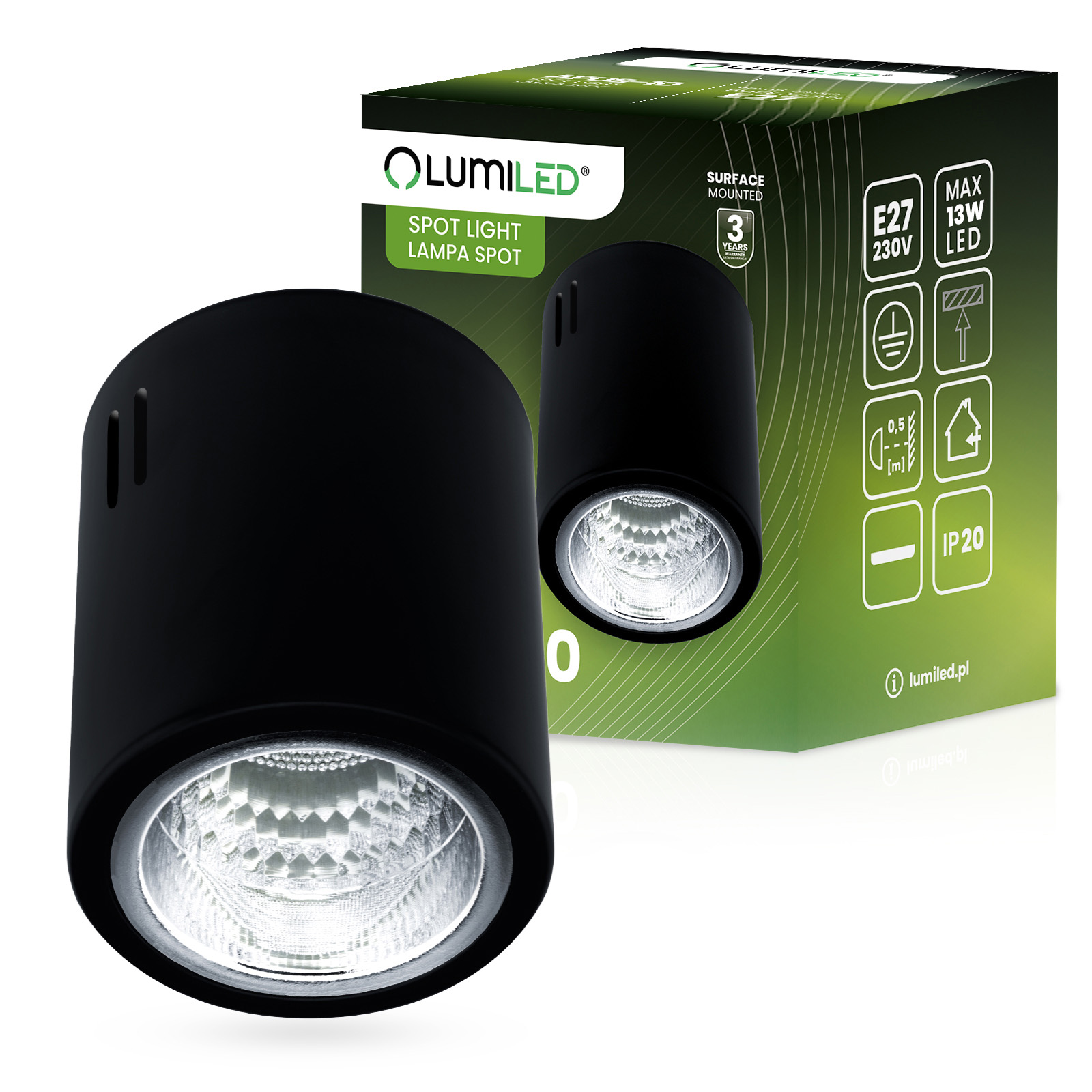 Oprawa Sufitowa Natynkowa Stała Okrągła APUS 10 Spot TUBA Czarna E27 - główne zdjęcie produktu