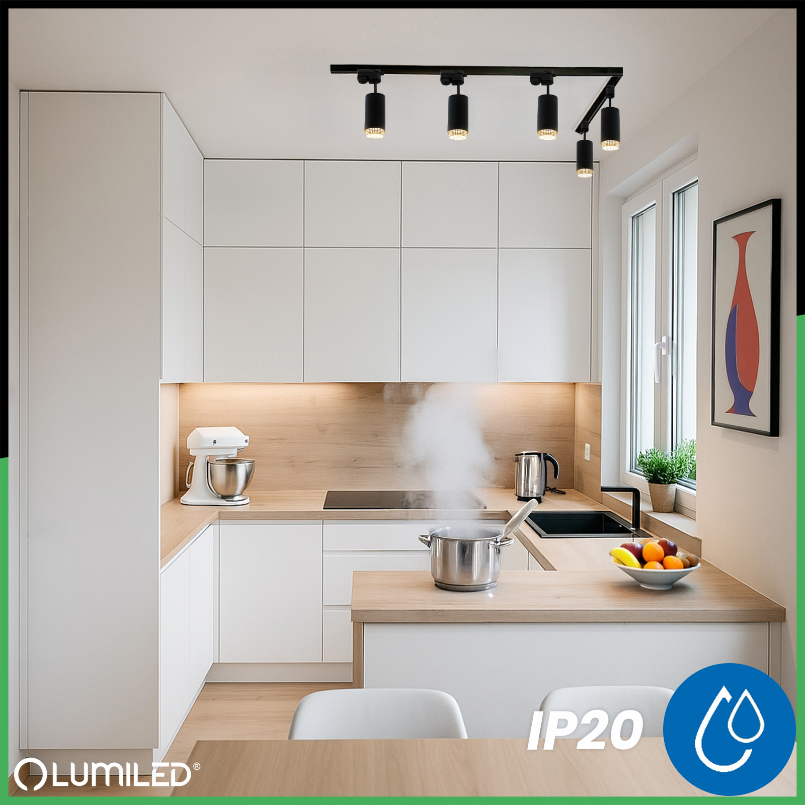 ZESTAW Szynoprzewód Listwa Szyna 3m + 5x Lampa Sufitowa Reflektor GU10 Oświetlenie Szynowe LUMILED - pierwsza cecha produktu