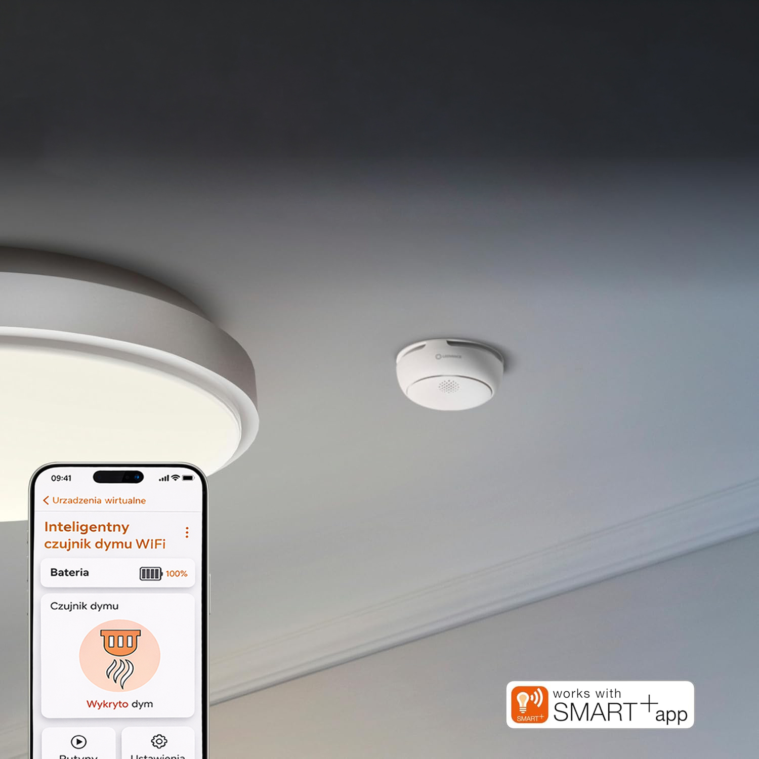 Czujnik Detektor Dymu Bezprzewodowy Alarm 85dB Biały Osram SMART WiFi - czwarta cecha produktu